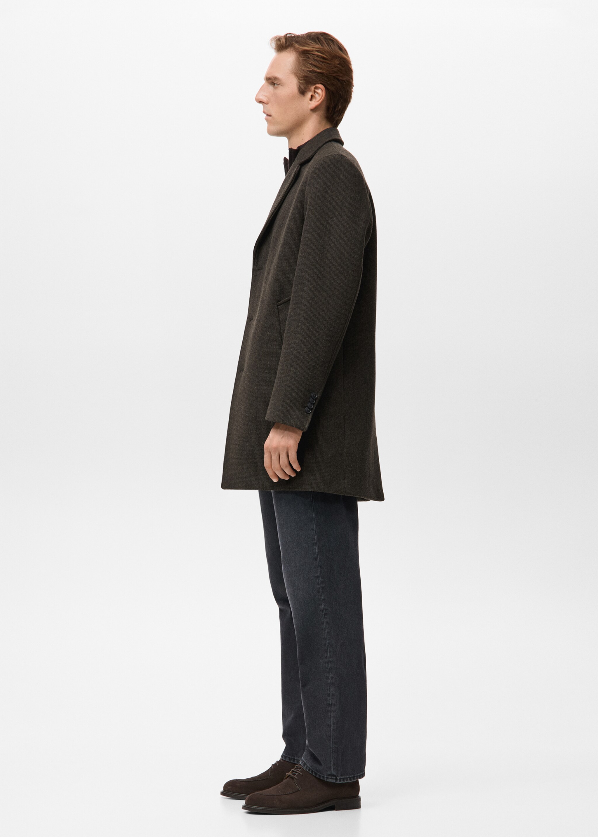 Lightweight recycled wool coat - Details of the article 2, Chocolate. Ref: 27041177-00.