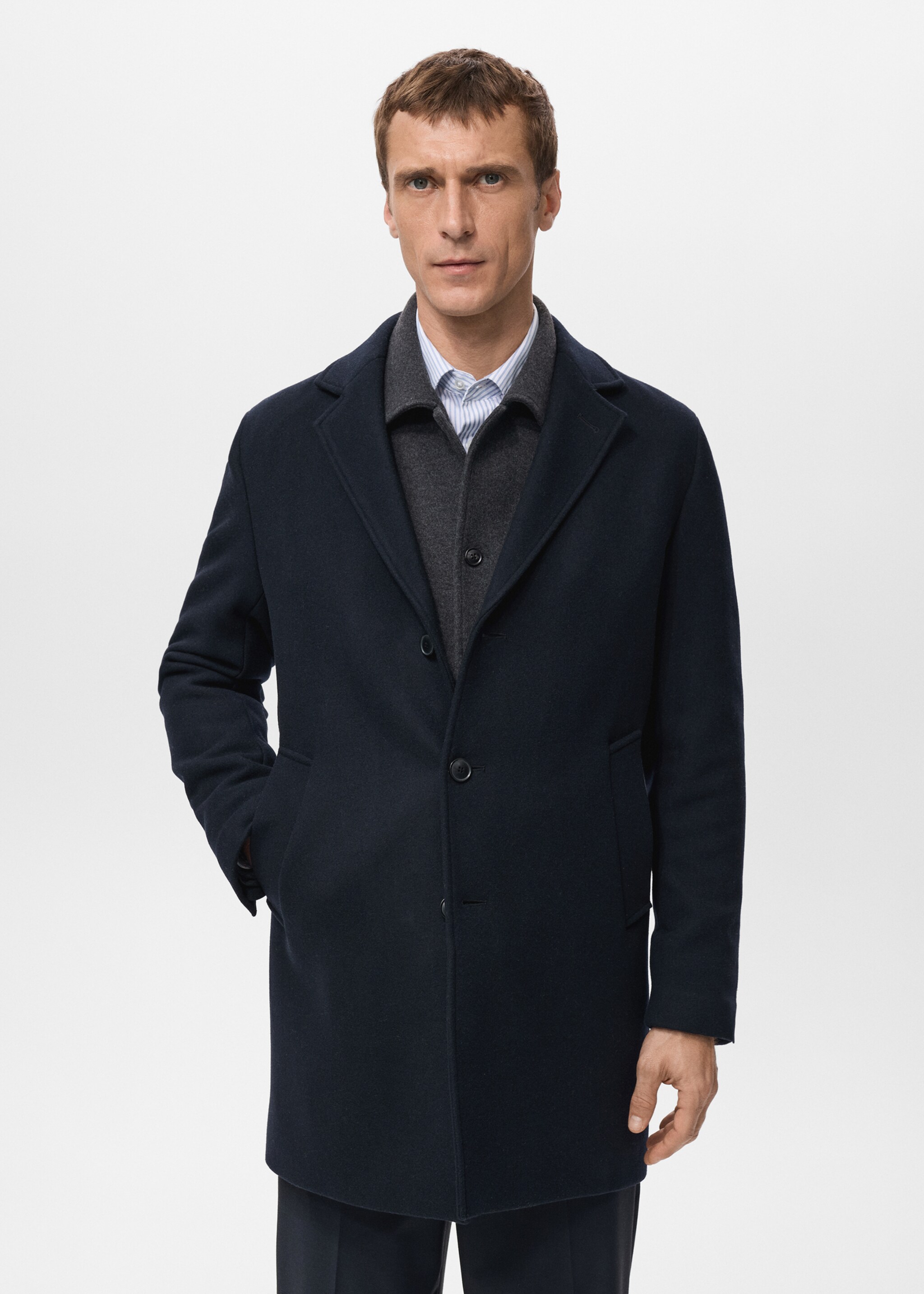 Lightweight recycled wool coat - Medium plane, Navy. Ref: 27041177-00.