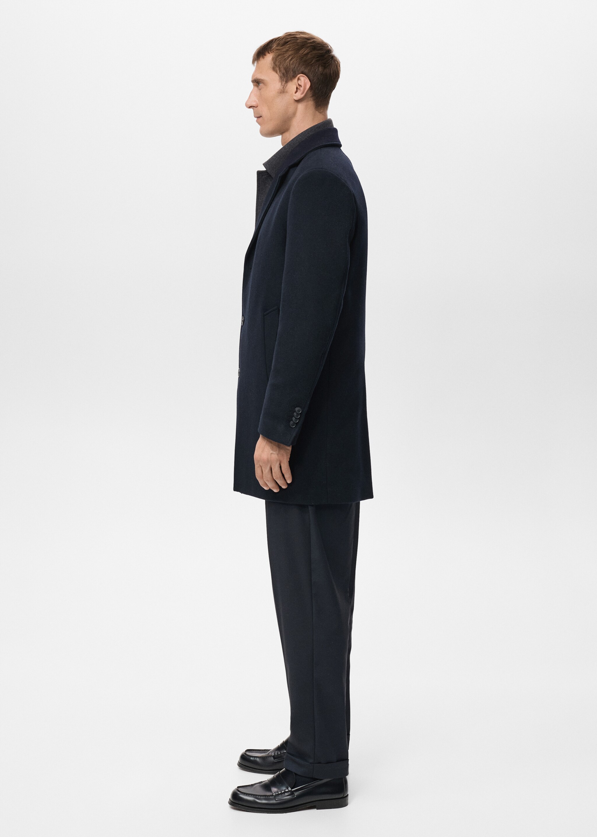 Lightweight recycled wool coat - Details of the article 6, Navy. Ref: 27041177-00.