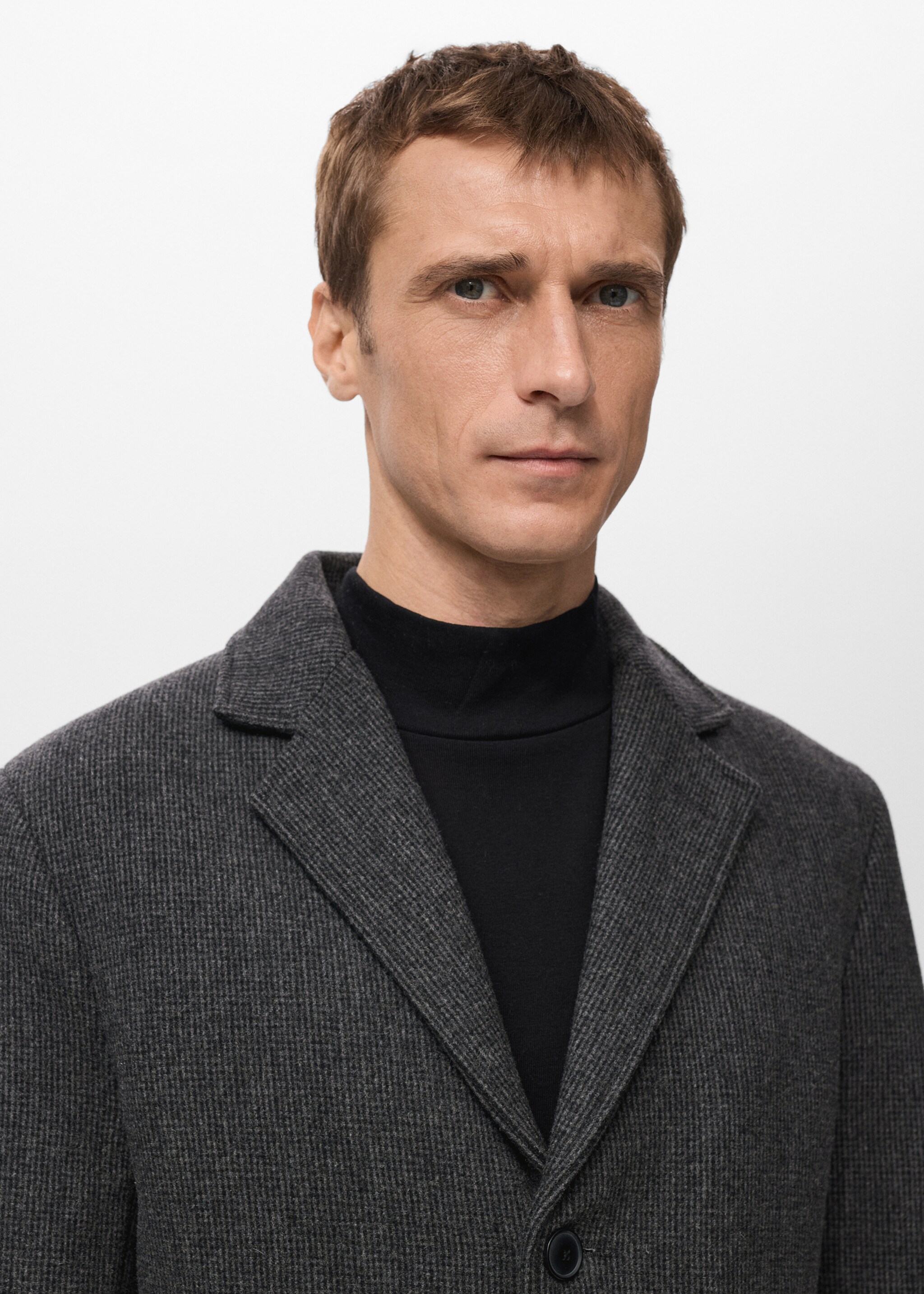 Lightweight recycled wool coat - Details of the article 1, Dark Heather Grey. Ref: 27041177-00.