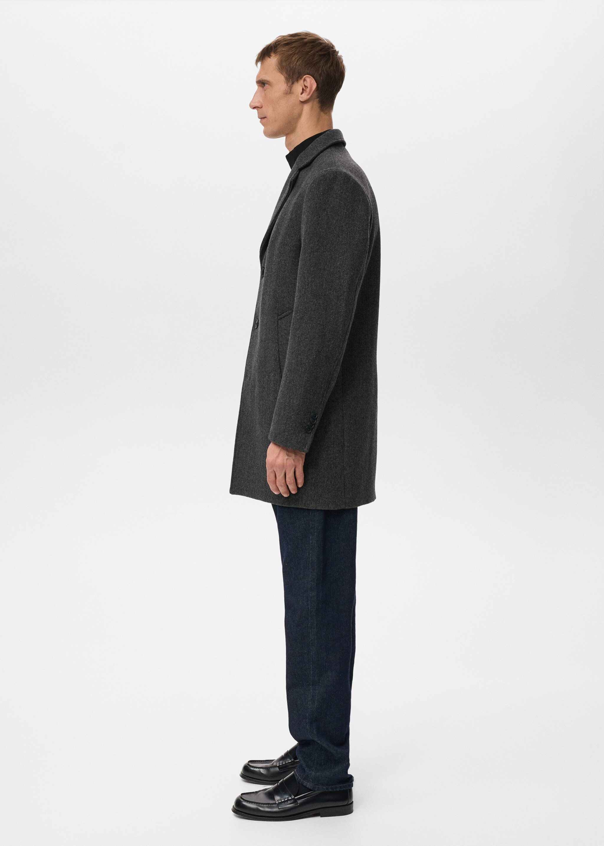 Lightweight recycled wool coat - Details of the article 6, Dark Heather Grey. Ref: 27041177-00.