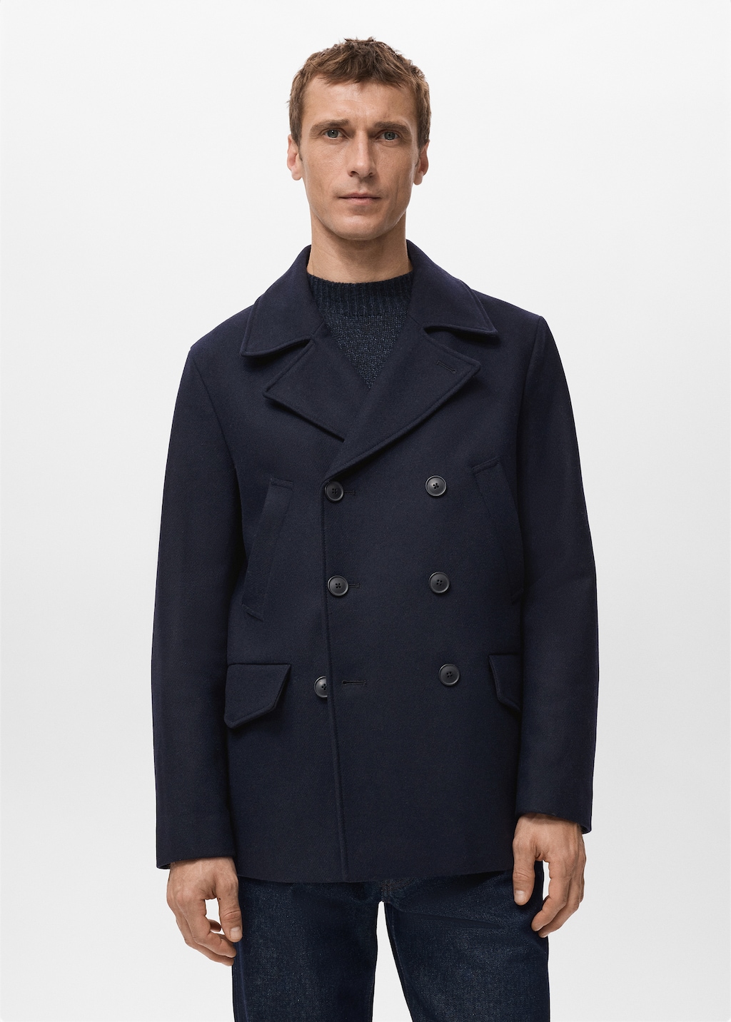 Short double-breasted wool coat - Men | MANGO USA