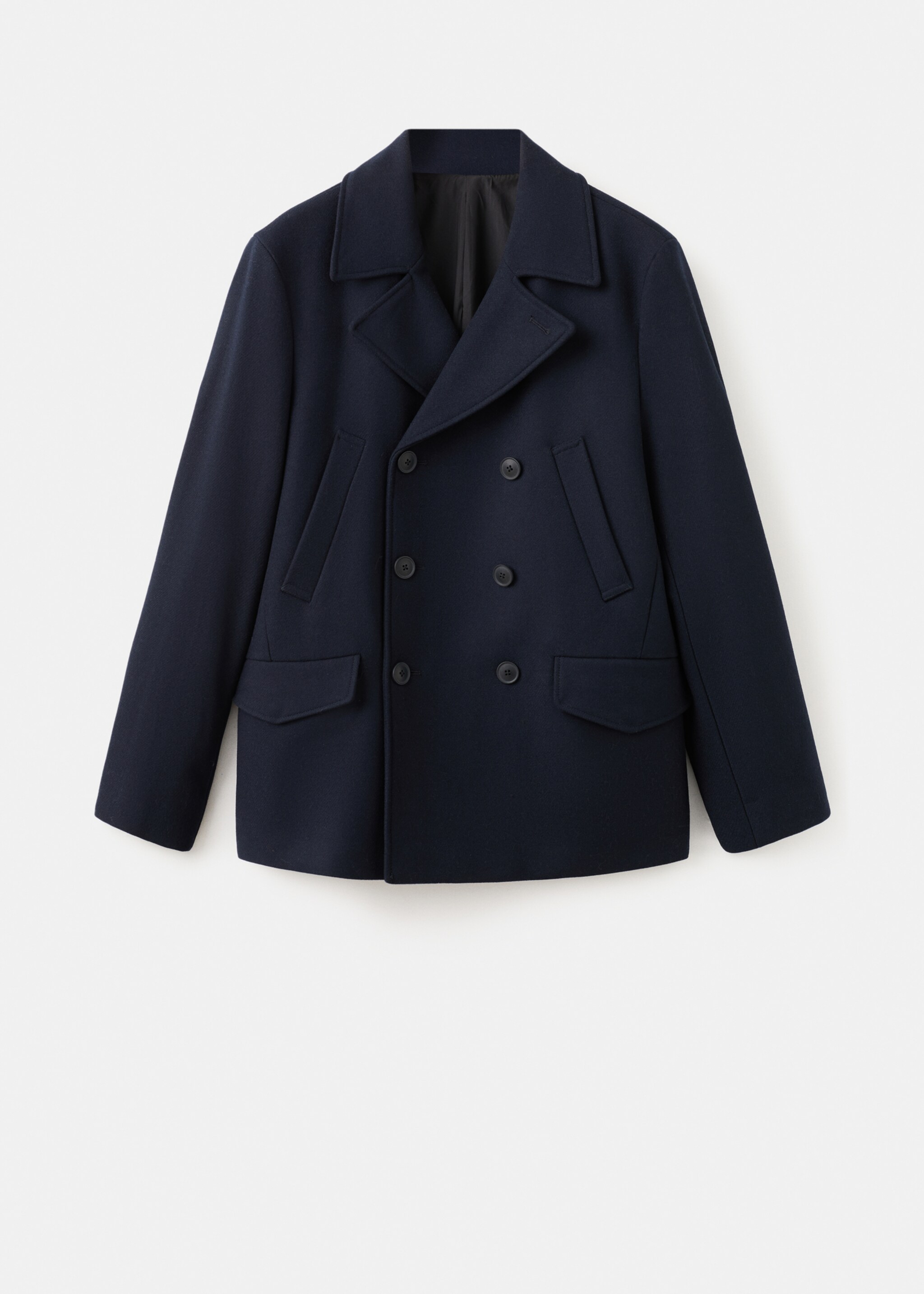 Short Double-Breasted Wool Coat - Article without model, Navy. Ref: 27041178-00.