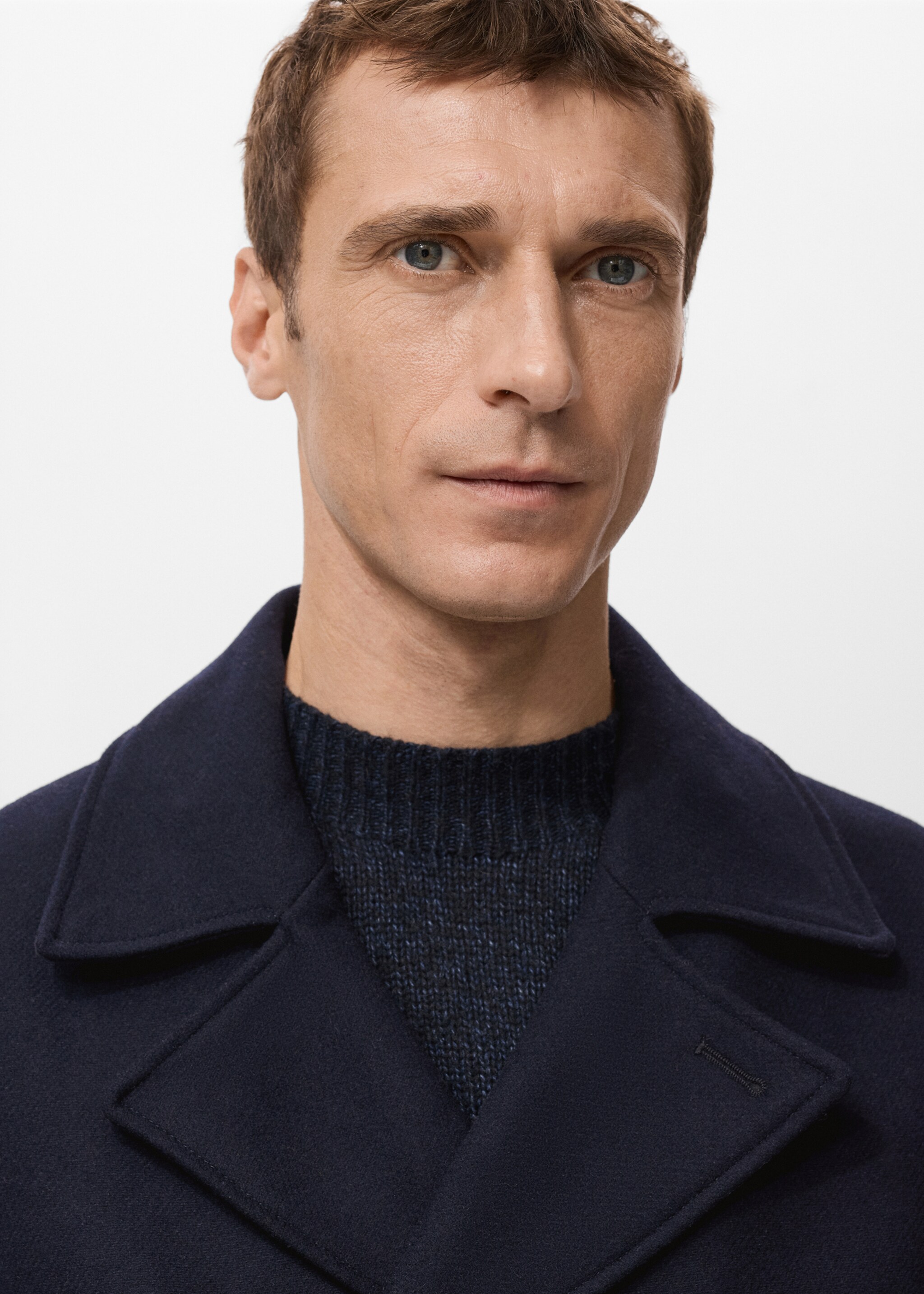 Short Double-Breasted Wool Coat - Details of the article 1, Navy. Ref: 27041178-00.