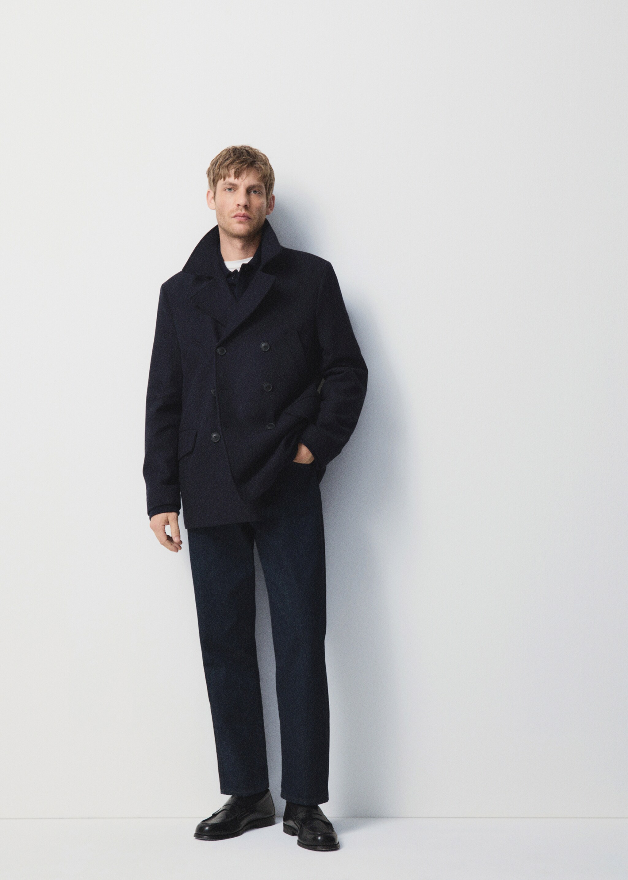 معطف قصير من الصوف بتصميم كروس - تفاصيل المنتج 3, أزرق غامق. Ref: 27041178-00.