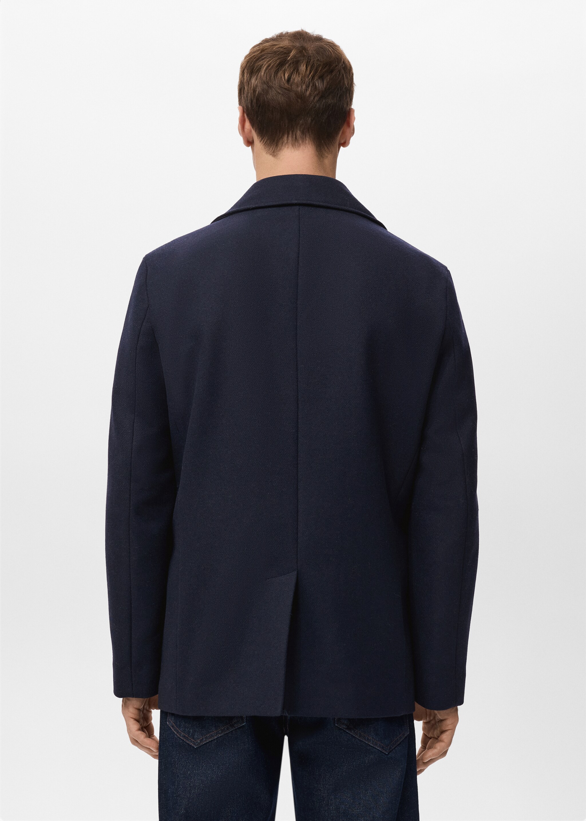 Short Double-Breasted Wool Coat - Reverse of the article, Navy. Ref: 27041178-00.