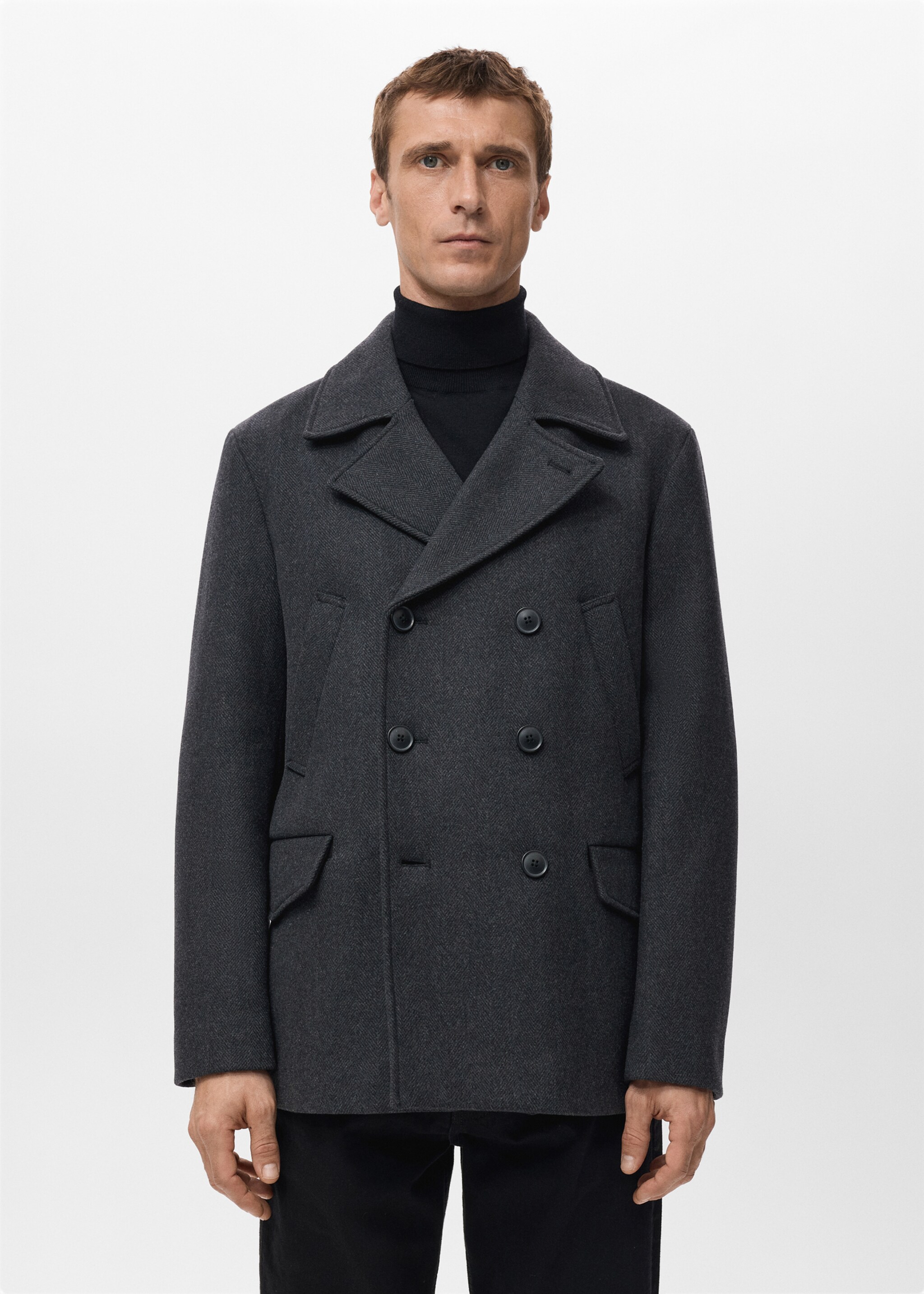 Short Double-Breasted Wool Coat - Medium plane, Medium Heather Grey. Ref: 27041178-00.