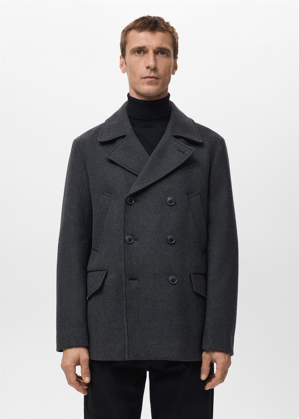 Short double-breasted wool coat