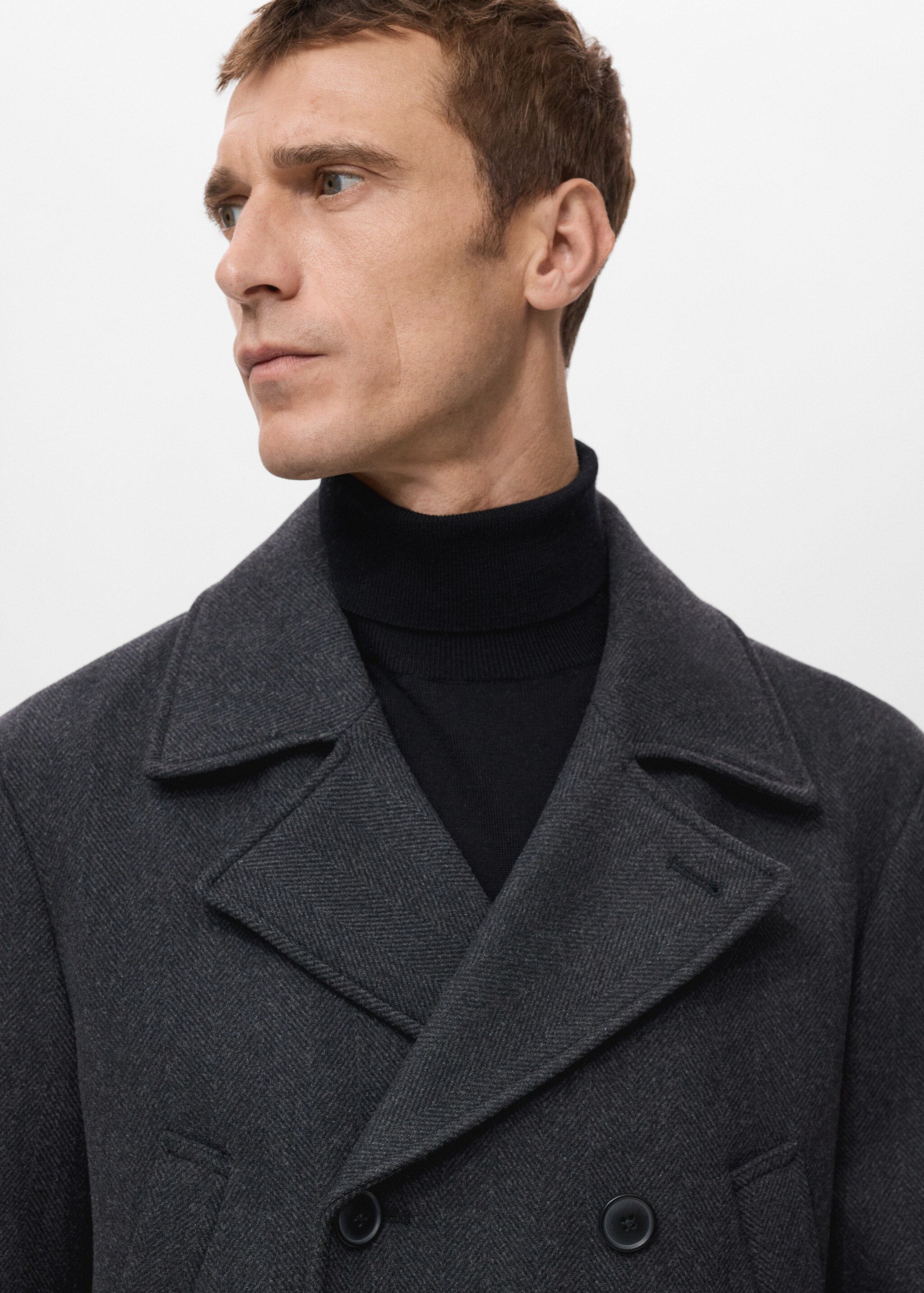 Short Double-Breasted Wool Coat - Details of the article 1, Medium Heather Grey. Ref: 27041178-00.