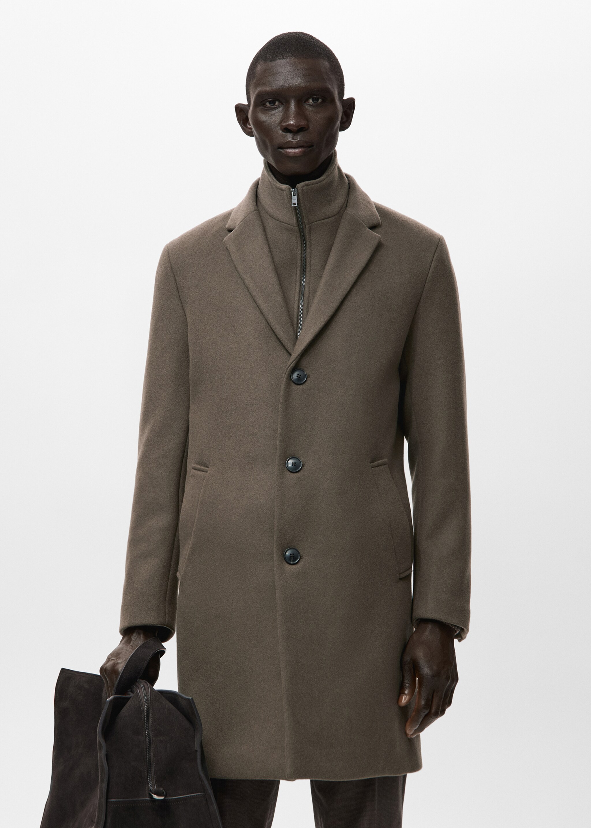 Wool Coat with Detachable Inner Collar - Medium plane, Medium Brown. Ref: 27041179-00.