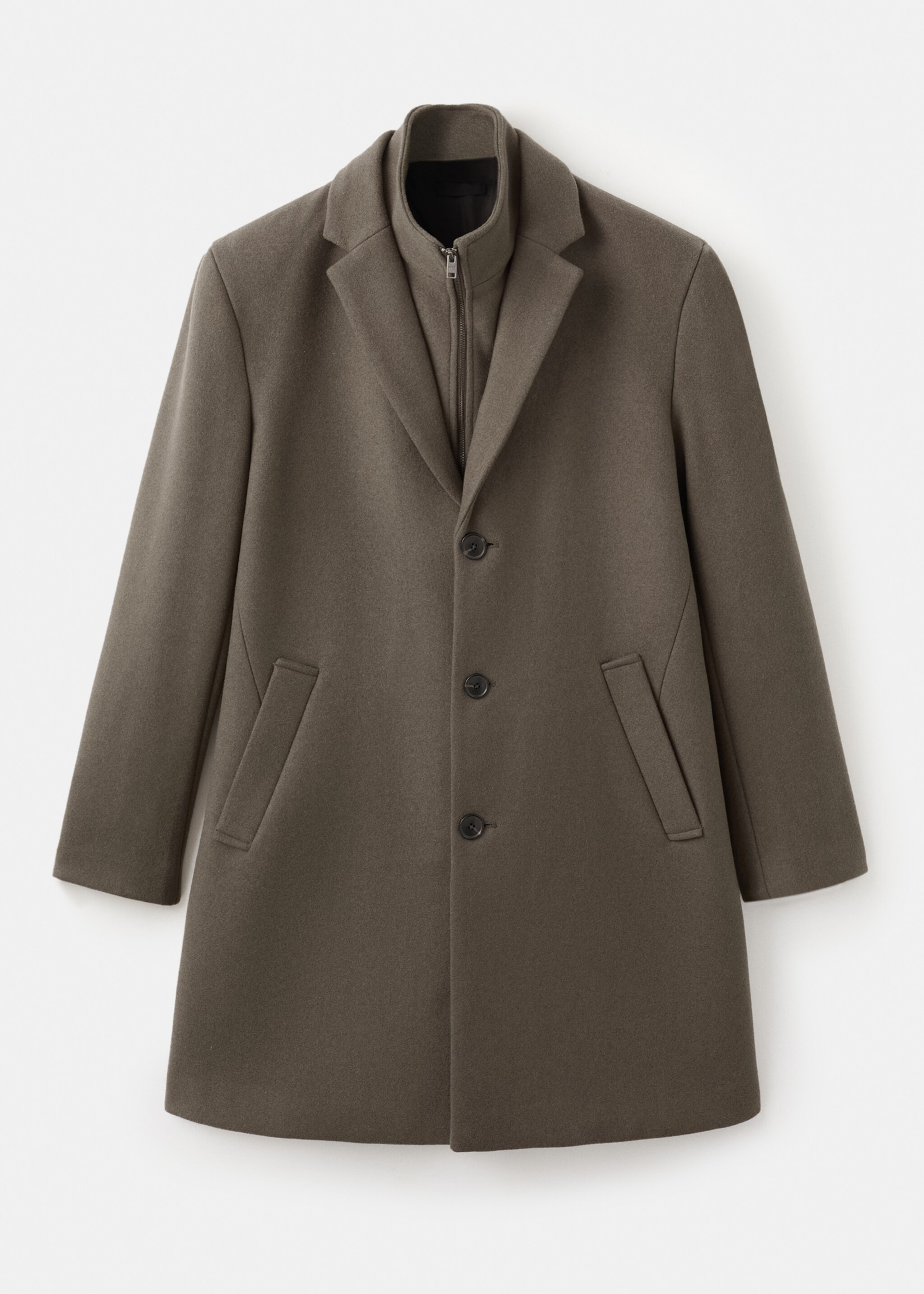 Wool Coat with Detachable Inner Collar - Article without model, Medium Brown. Ref: 27041179-00.