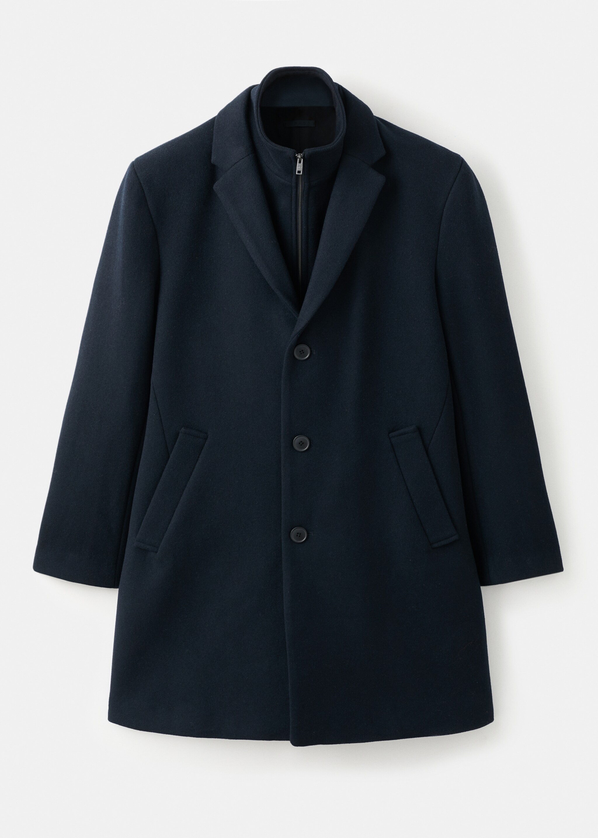 Wool Coat with Detachable Inner Collar - Article without model, Navy. Ref: 27041179-00.