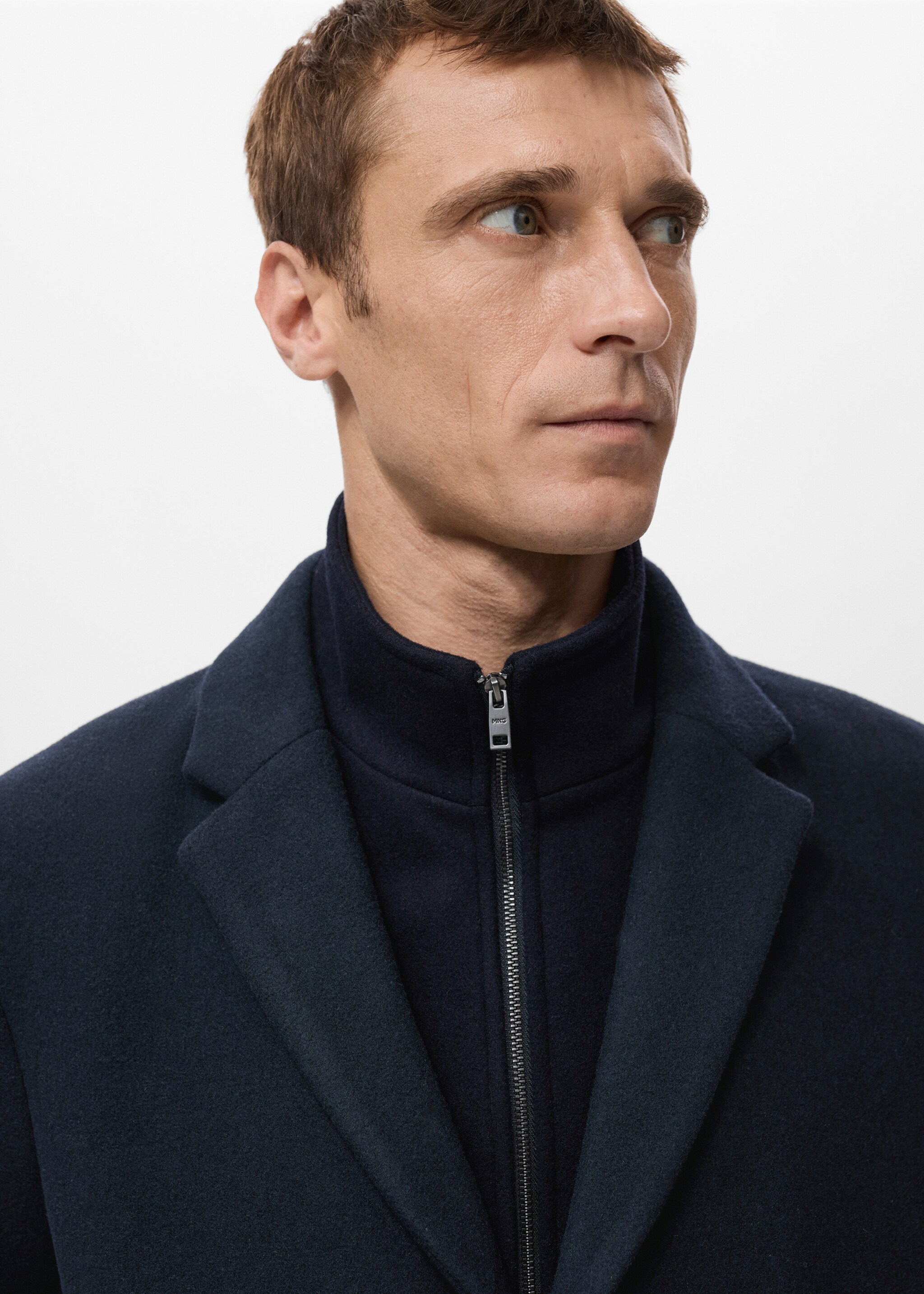 Wool Coat with Detachable Inner Collar - Details of the article 1, Navy. Ref: 27041179-00.