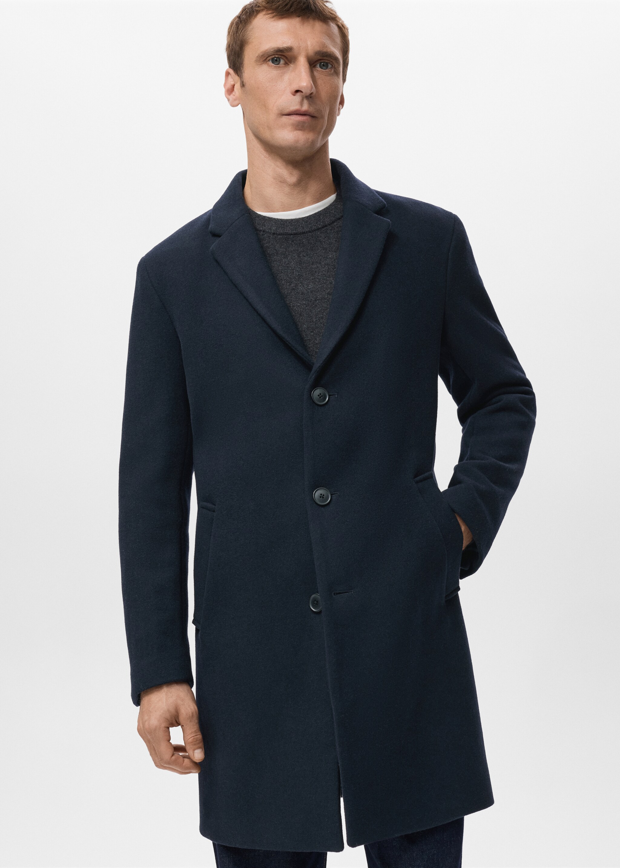 Wool Coat with Detachable Inner Collar - Details of the article 4, Navy. Ref: 27041179-00.