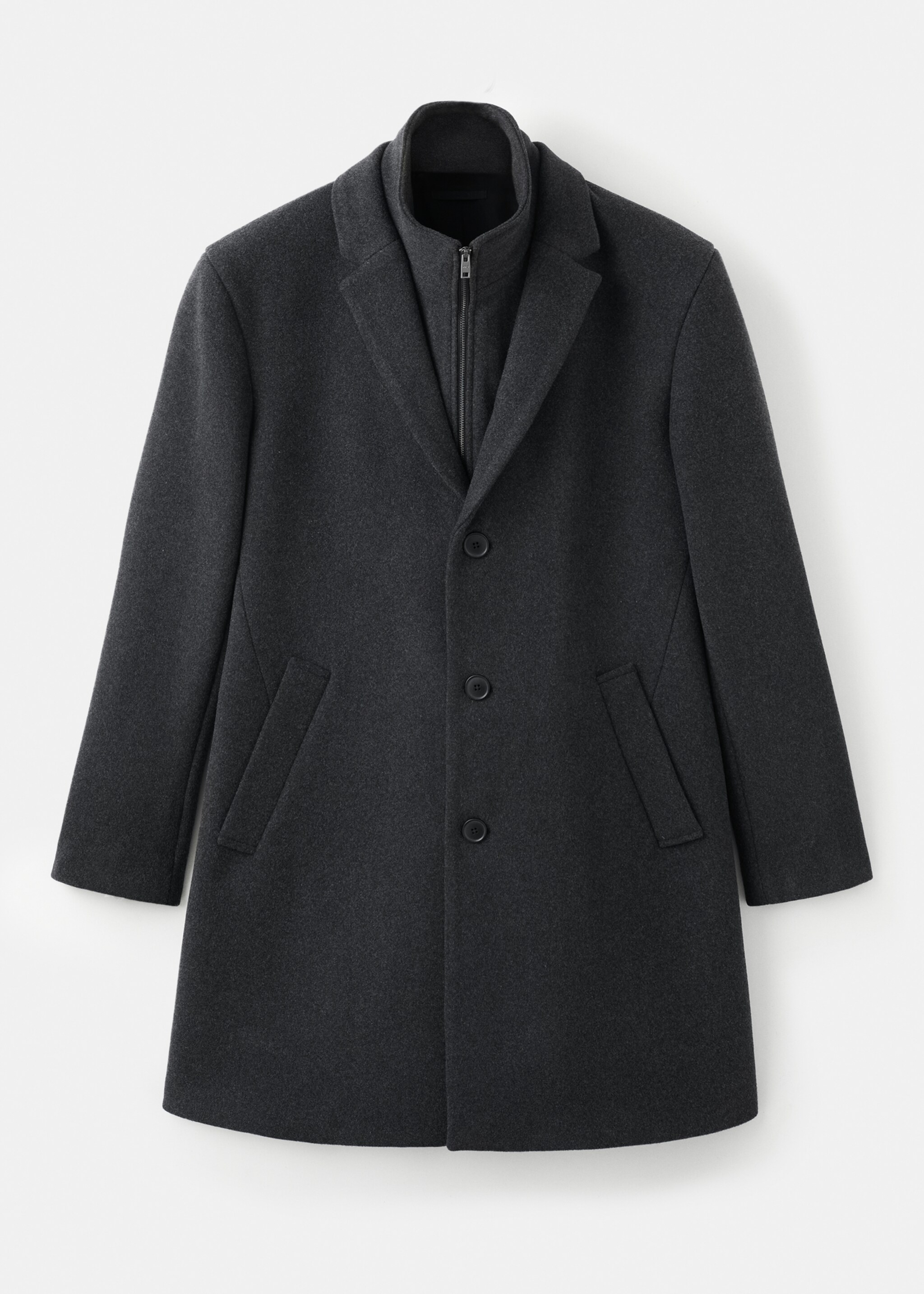 Wool Coat with Detachable Inner Collar - Article without model, Dark Heather Grey. Ref: 27041179-00.