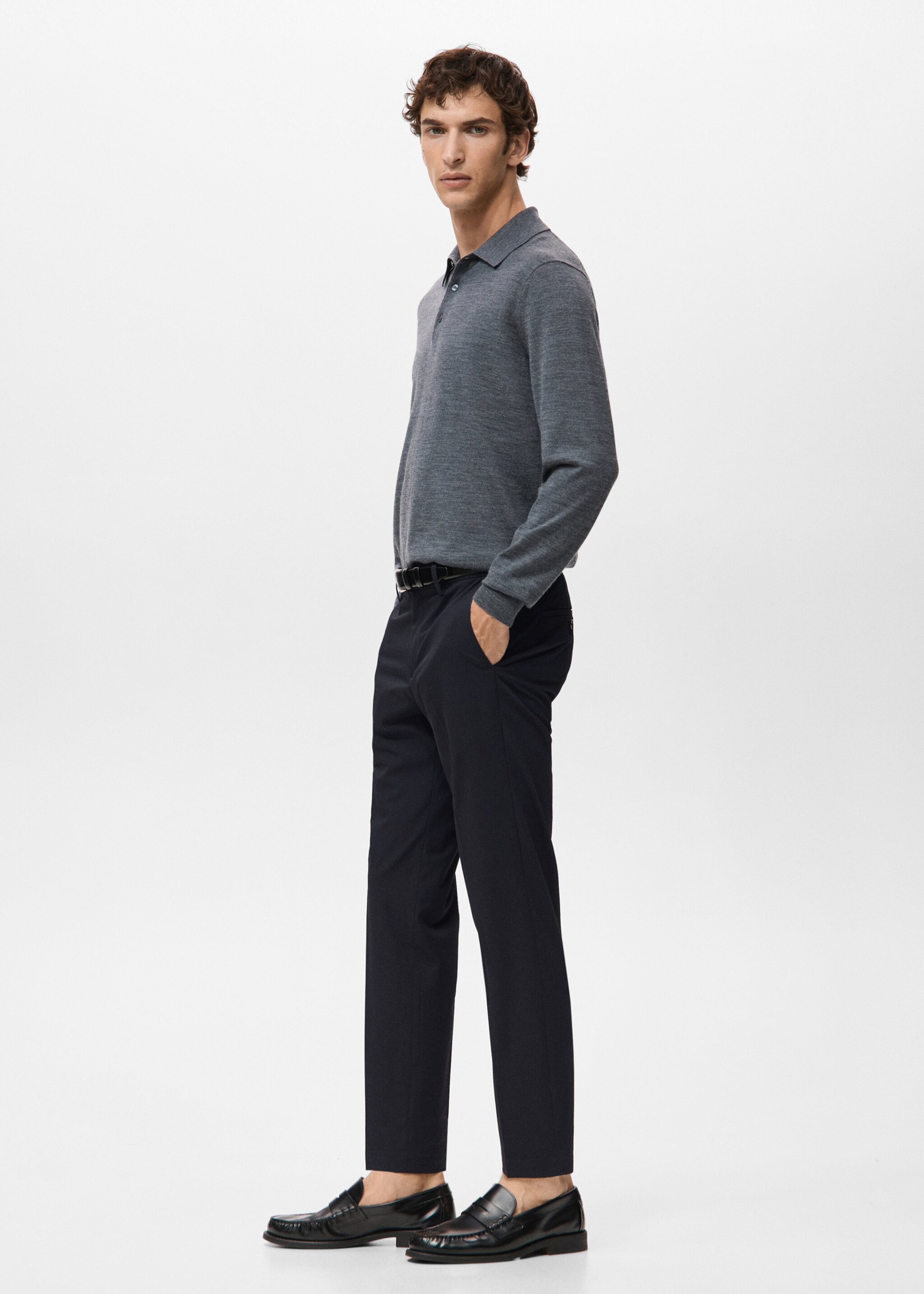 Barna slim-fit twill chino trousers - Details of the article 2, Navy. Ref: 27041187-00.