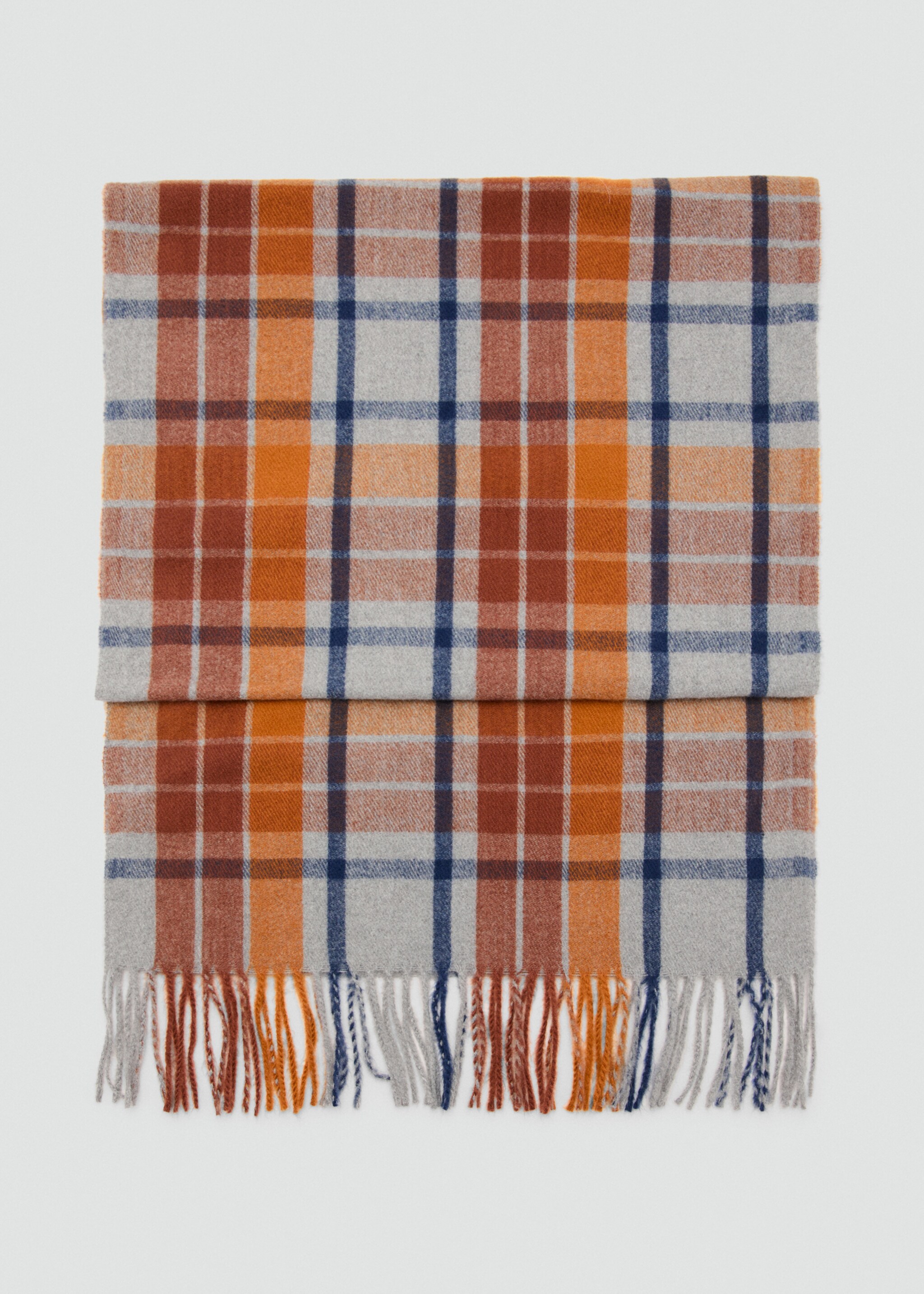 Check scarf with fringed ends - Article without model, Caramel. Ref: 27041190-00.