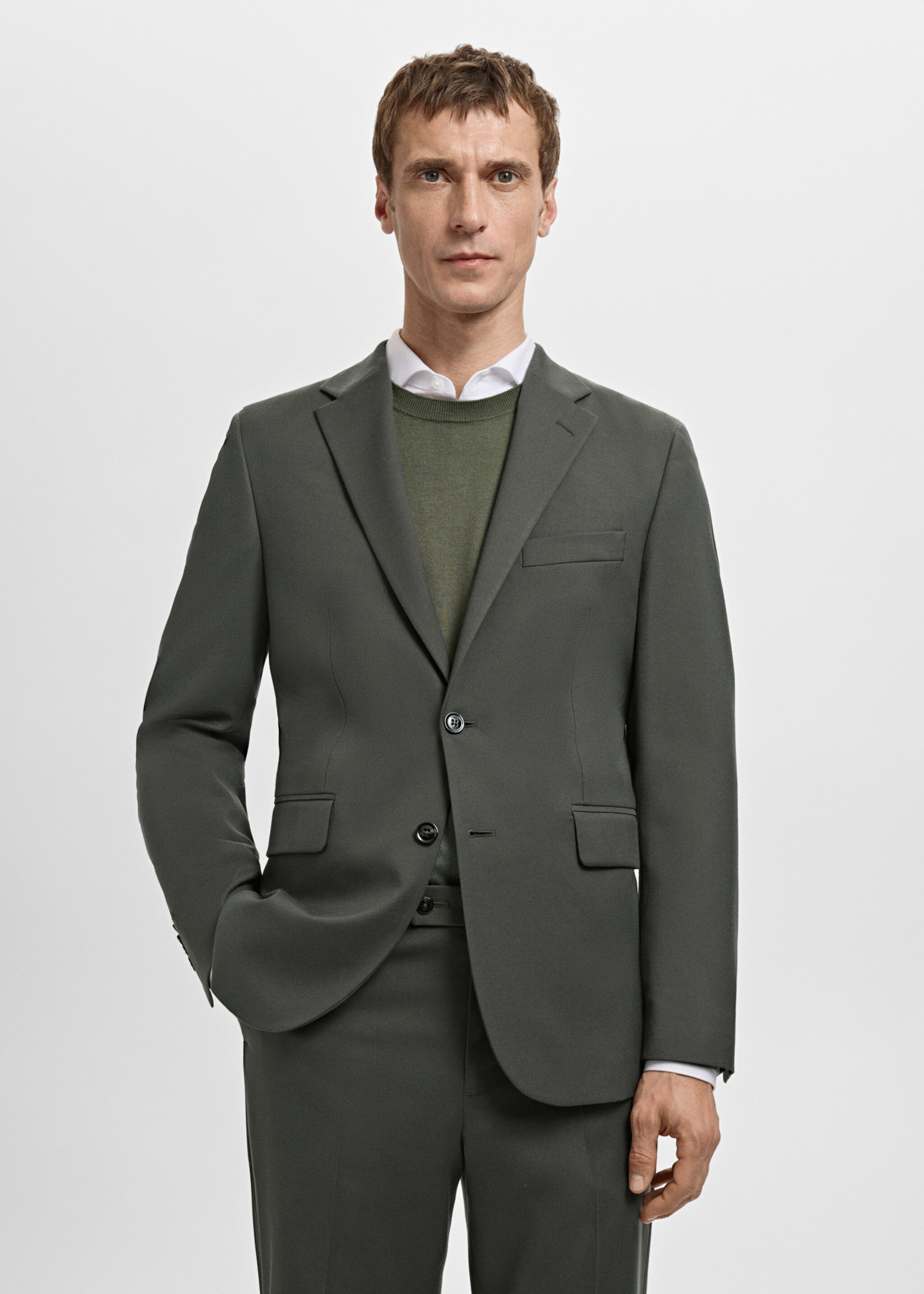 Milan slim-fit suit jacket - Medium plane, Khaki. Ref: 27041193-00.