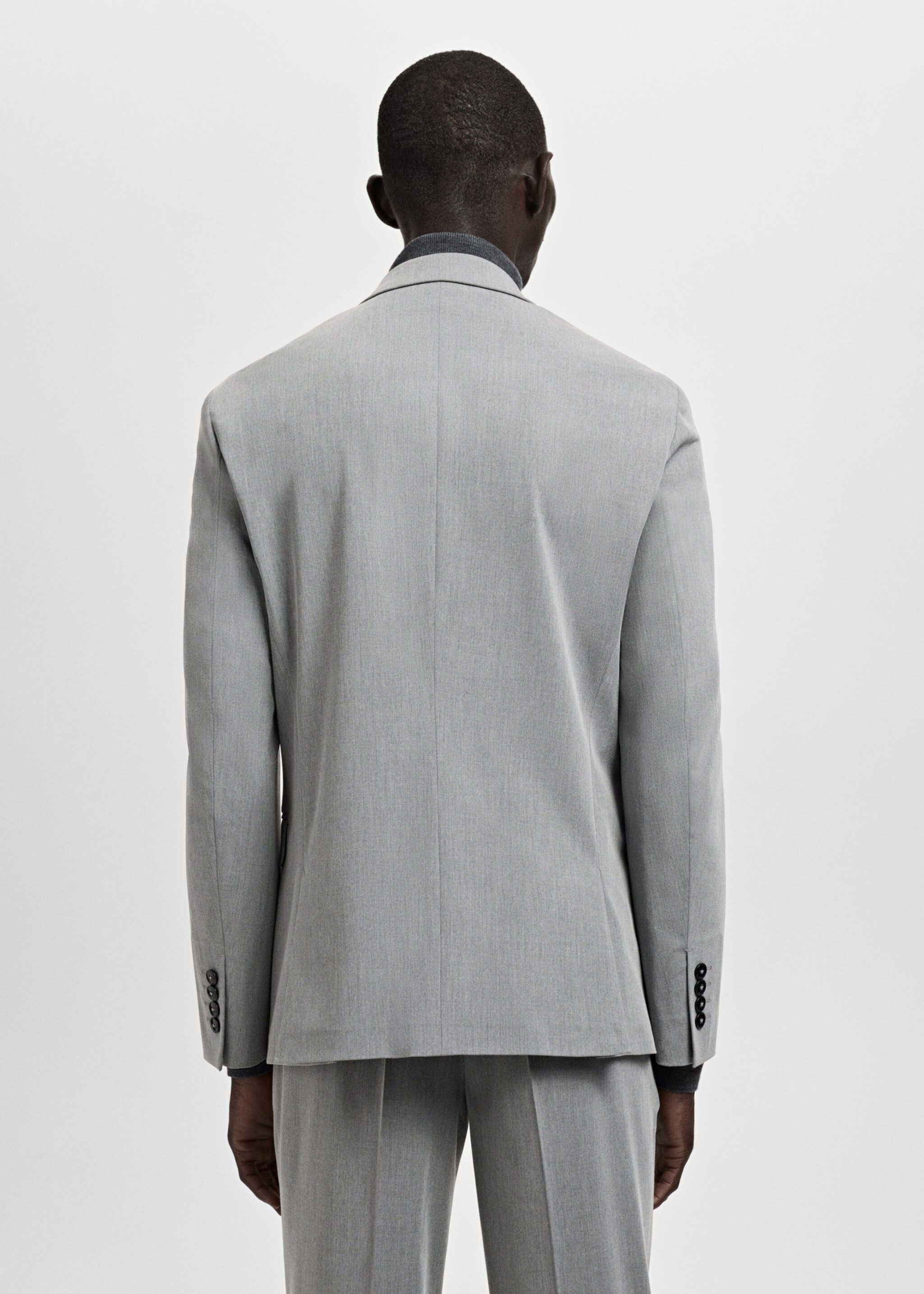 بليزر بدلة سليم فيت بقماش مرن - الجهة الخلفية للمنتج, رمادي. Ref: 27041196-00.