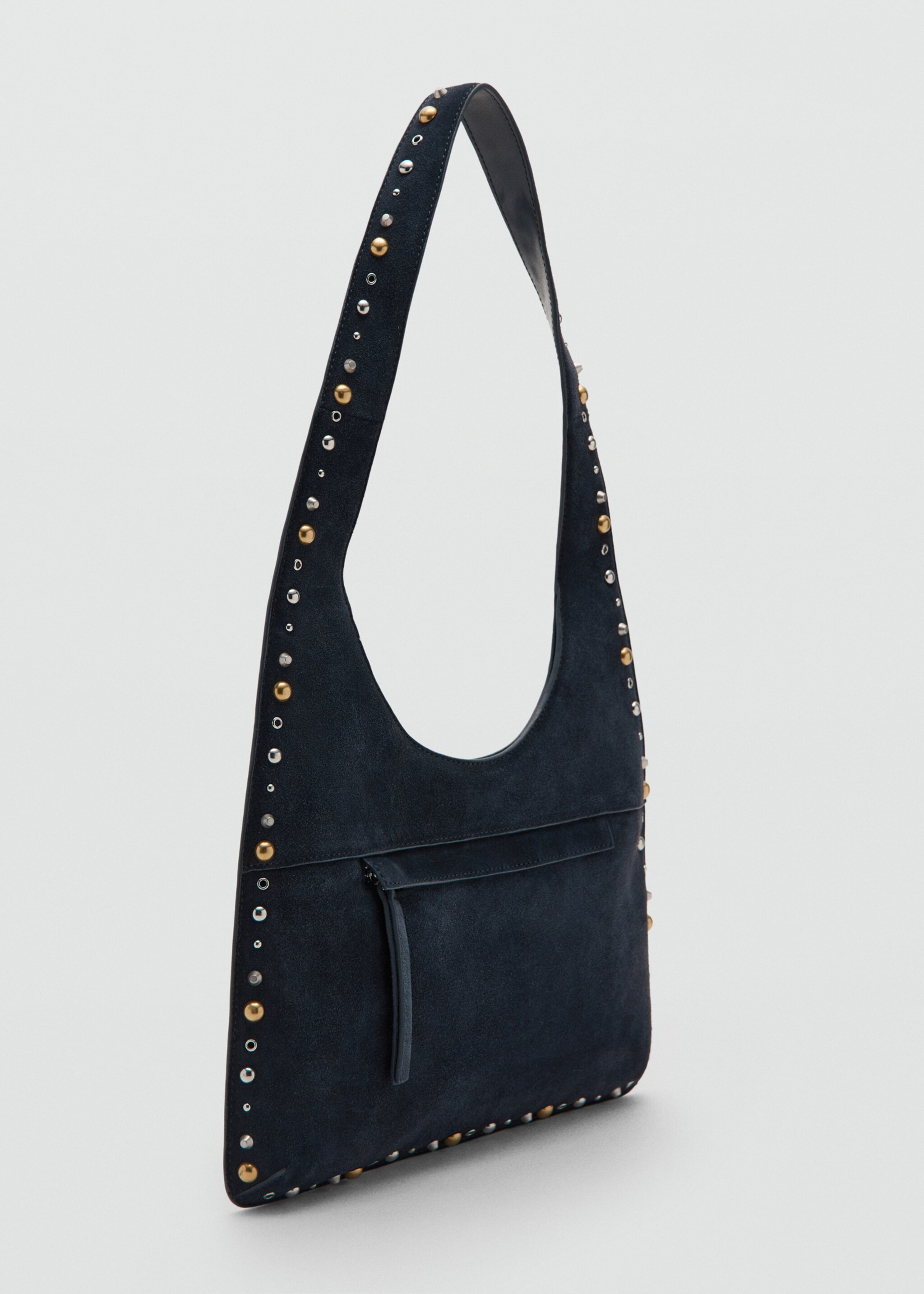Suede shoulder bag with studs - Medium plane, Navy. Ref: 27041204-00.