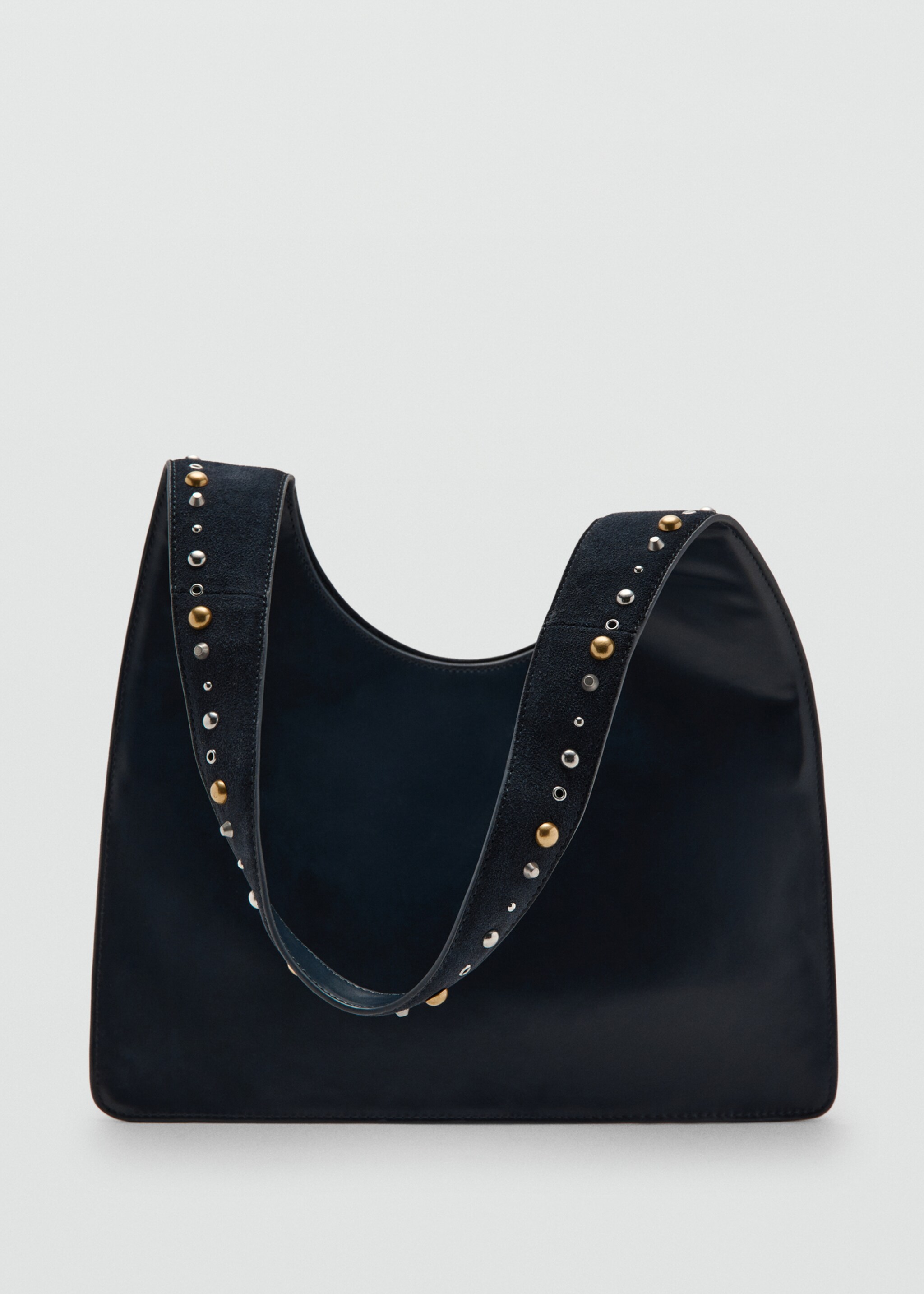 Suede shoulder bag with studs - Details of the article 2, Navy. Ref: 27041204-00.