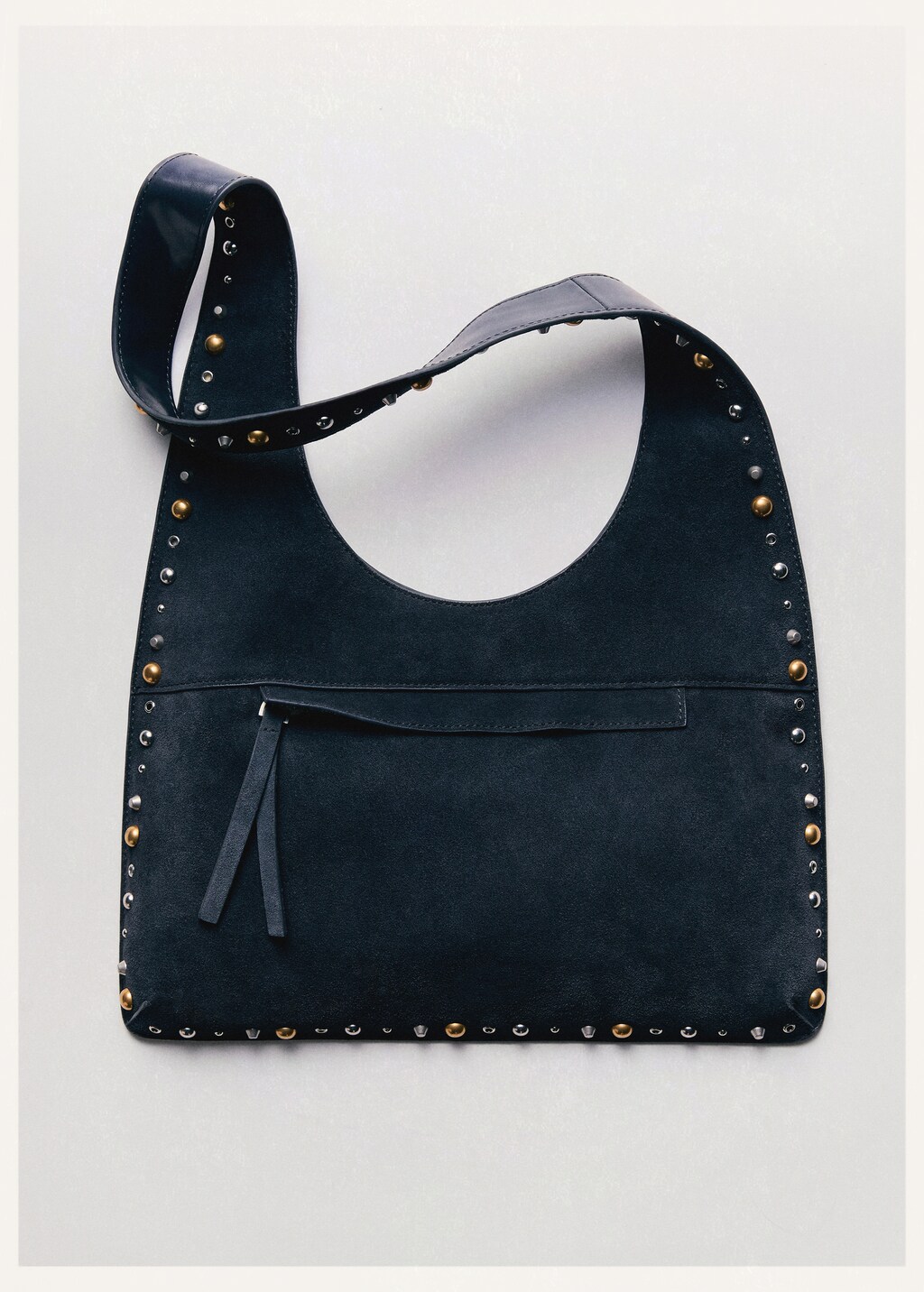 Suede studded shoulder bag
