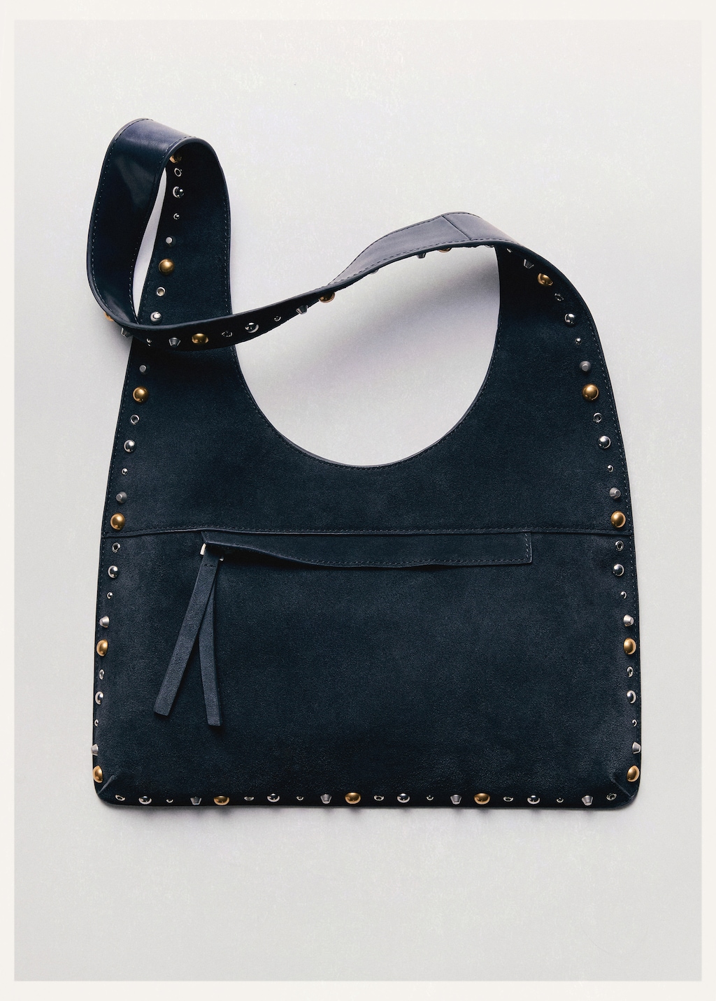 Suede studded shoulder bag