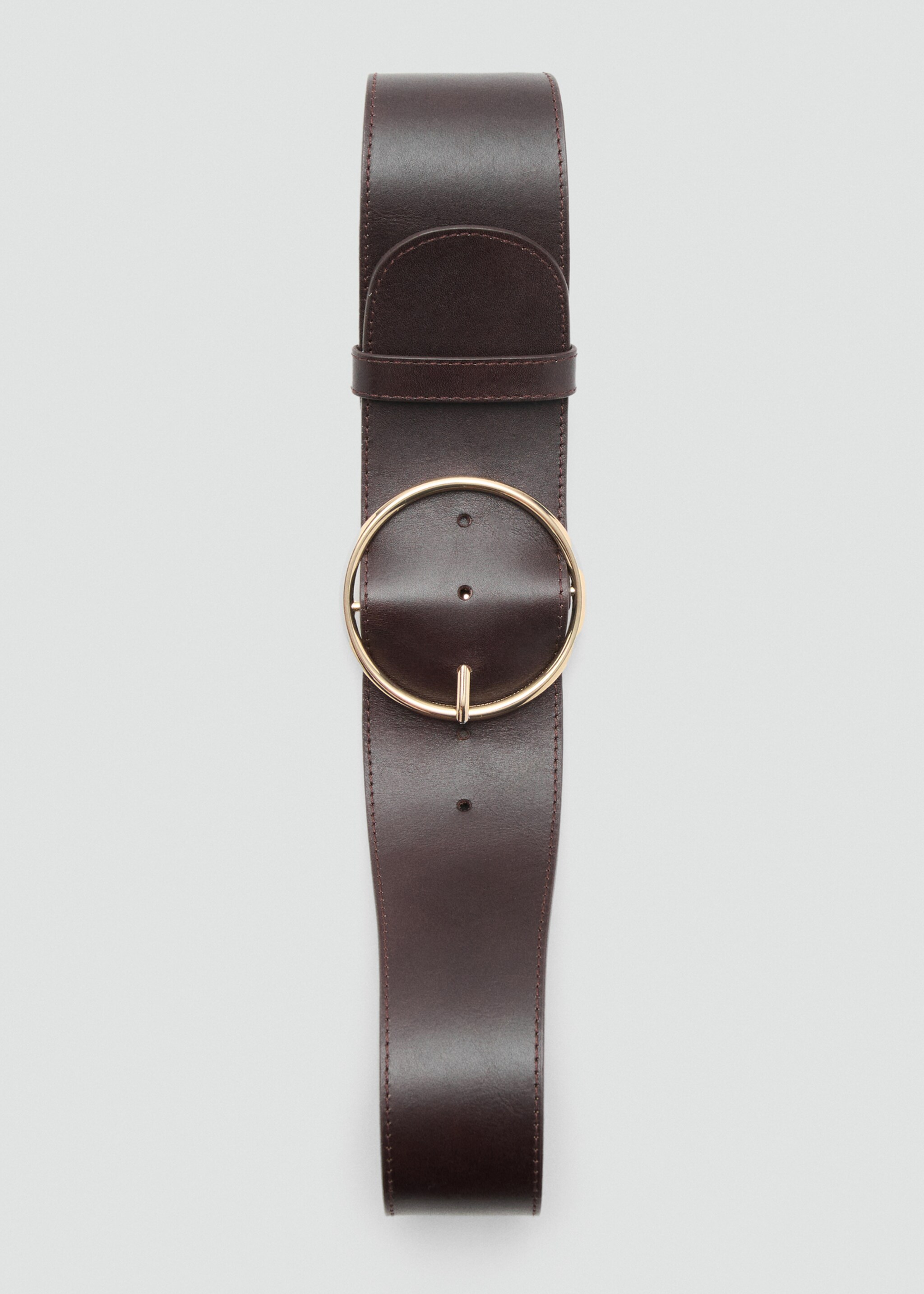 Rounded buckle leather belt - Details of the article 2, Chocolate. Ref: 27041206-00.