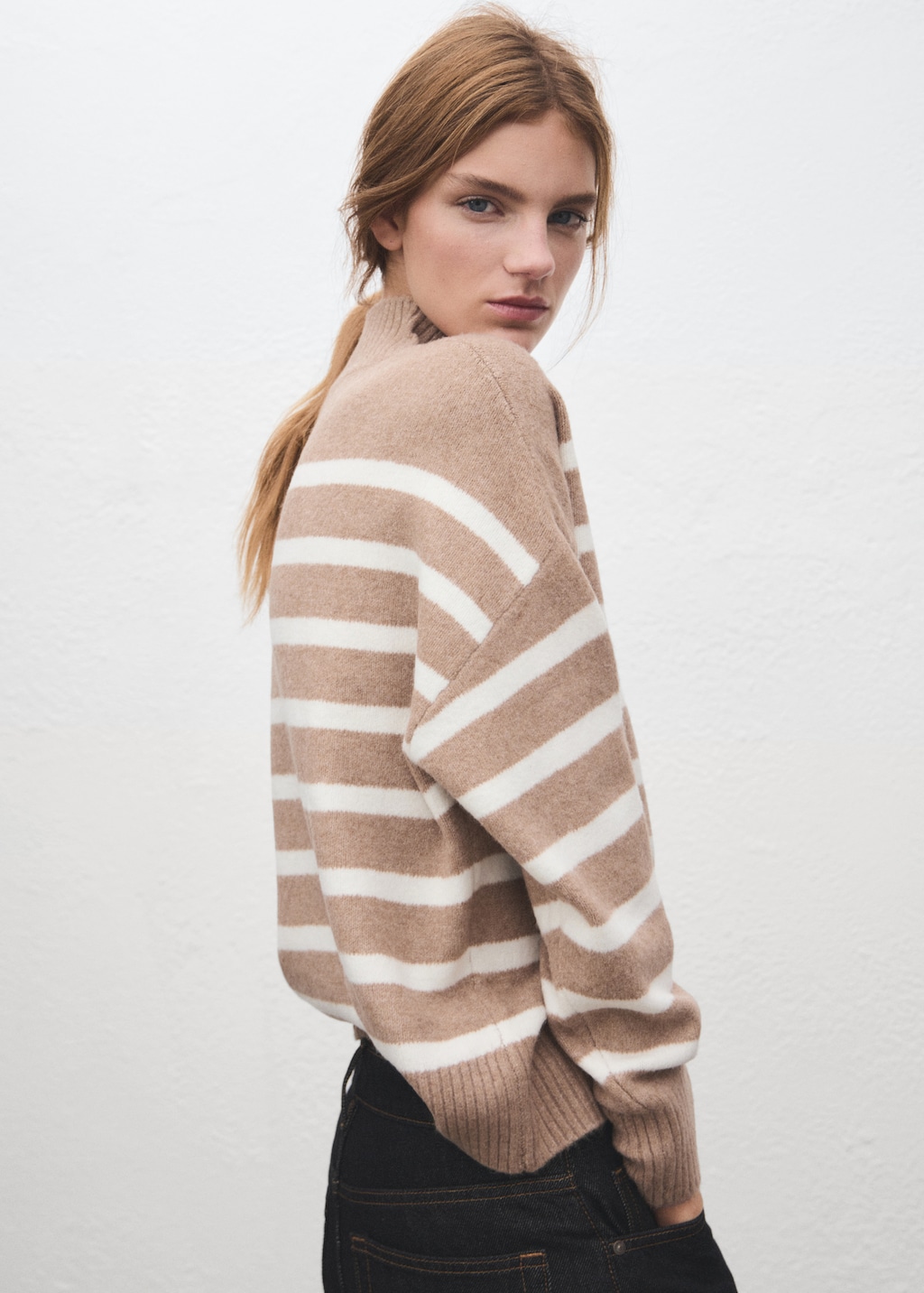 Mango Oversized striped turtleneck sweater