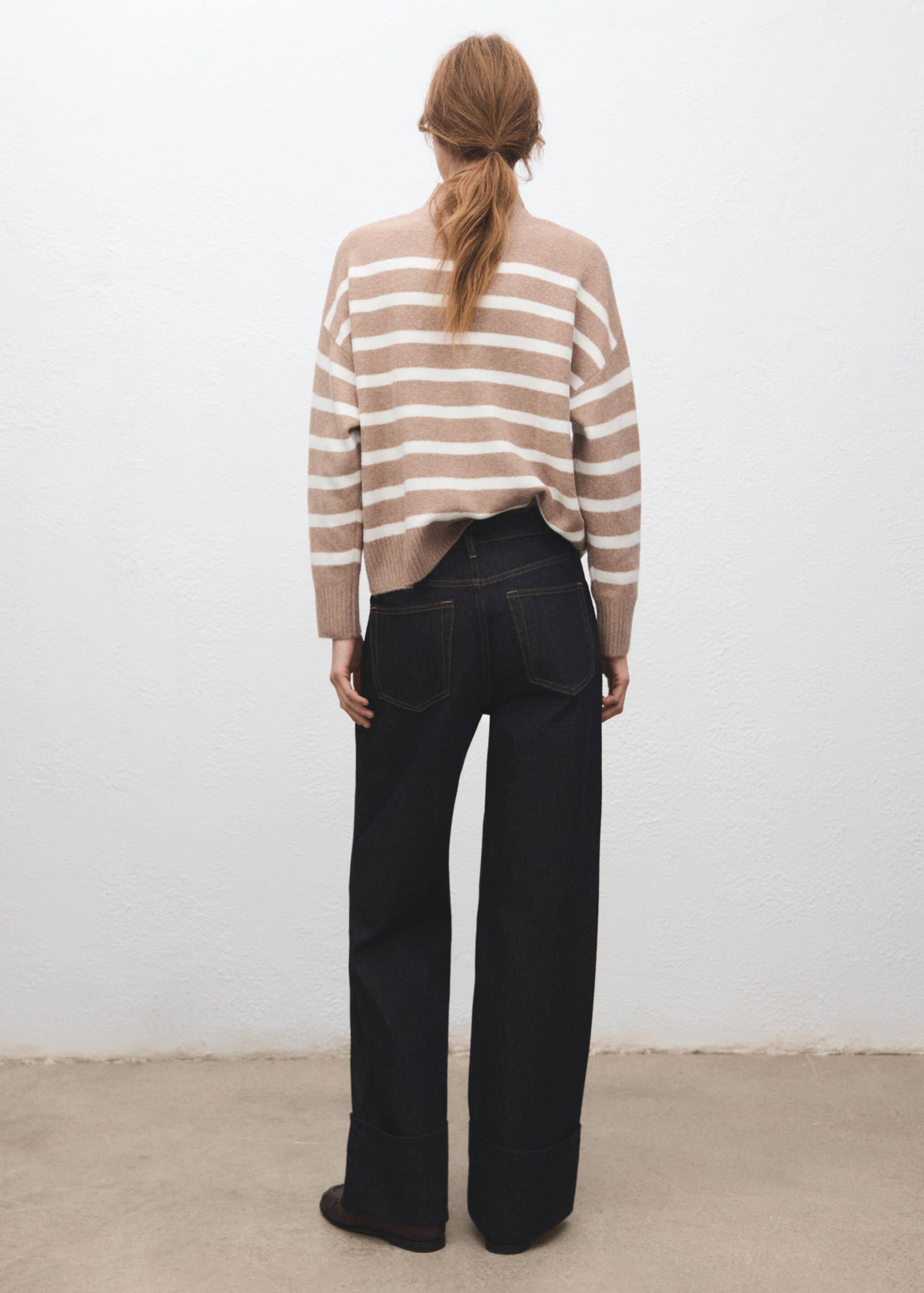 Oversized striped turtleneck sweater - Reverse of the article, Light/Pastel Grey. Ref: 27041217-00.