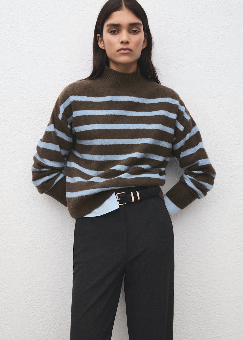 Oversized striped turtleneck sweater