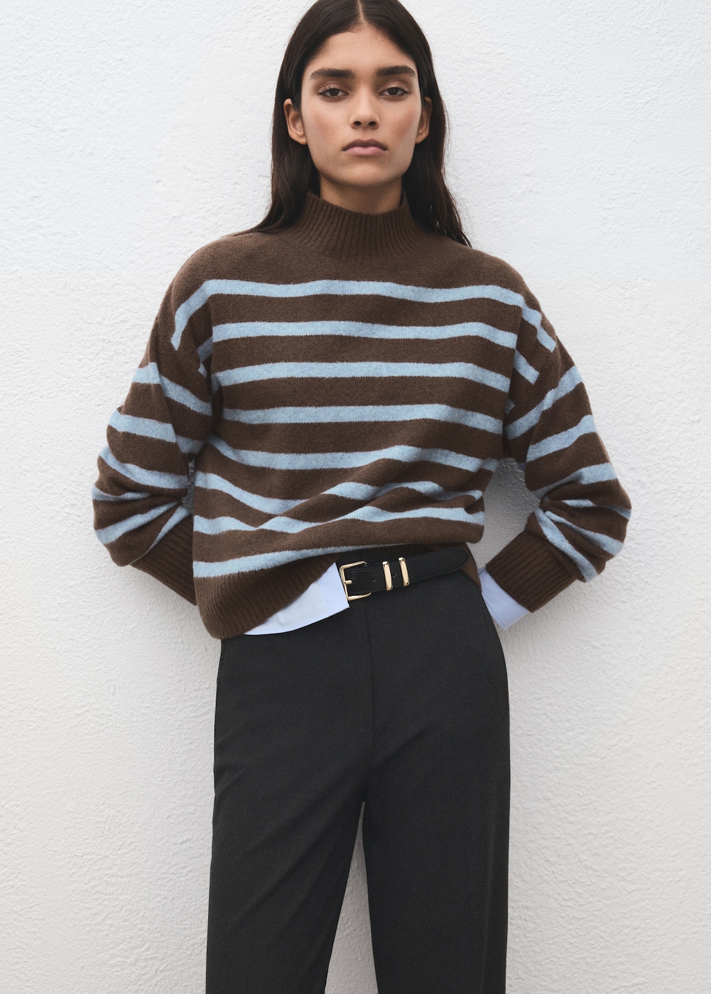 Oversized striped turtleneck sweater