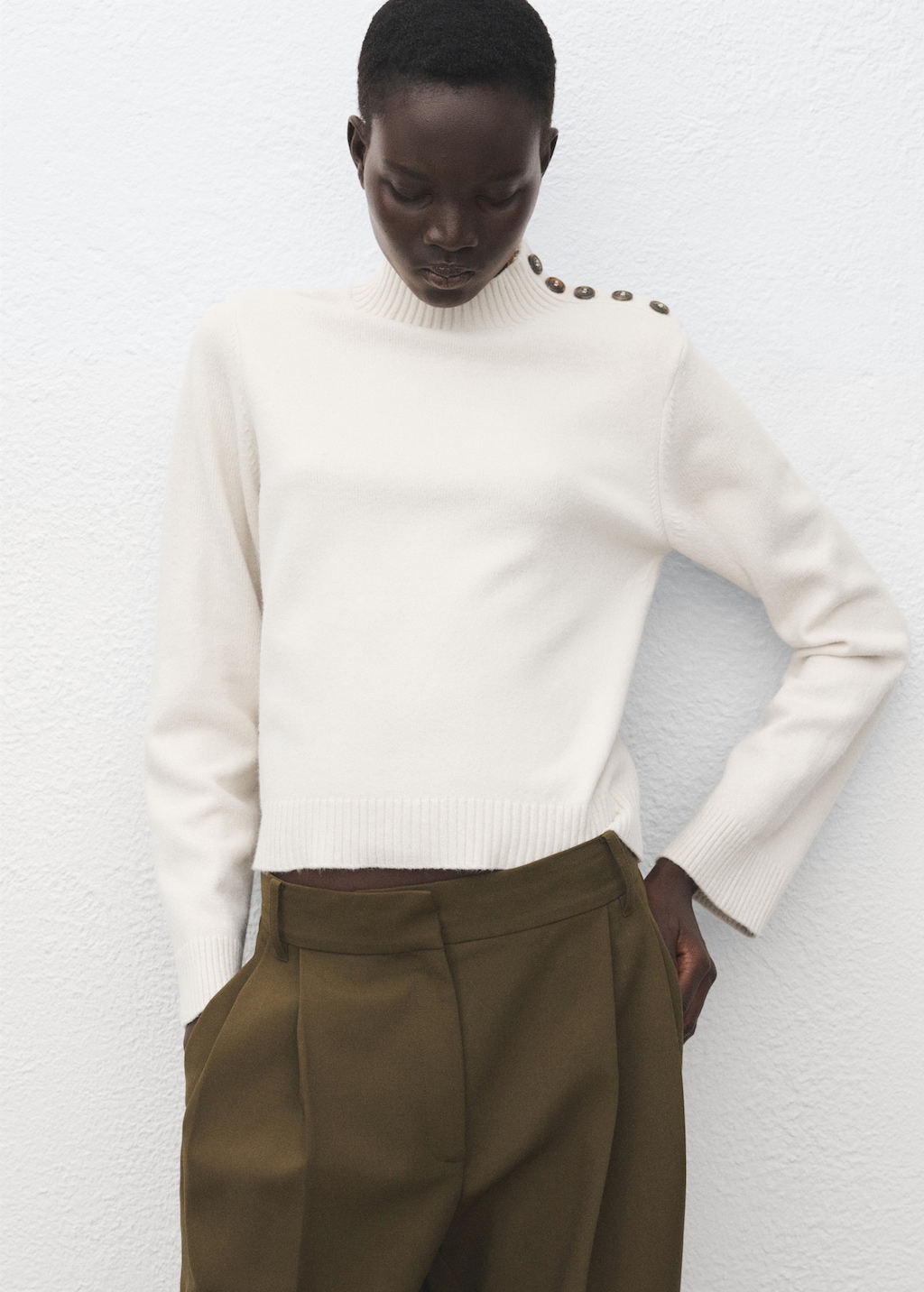 Mango Perkins-neck sweater with button