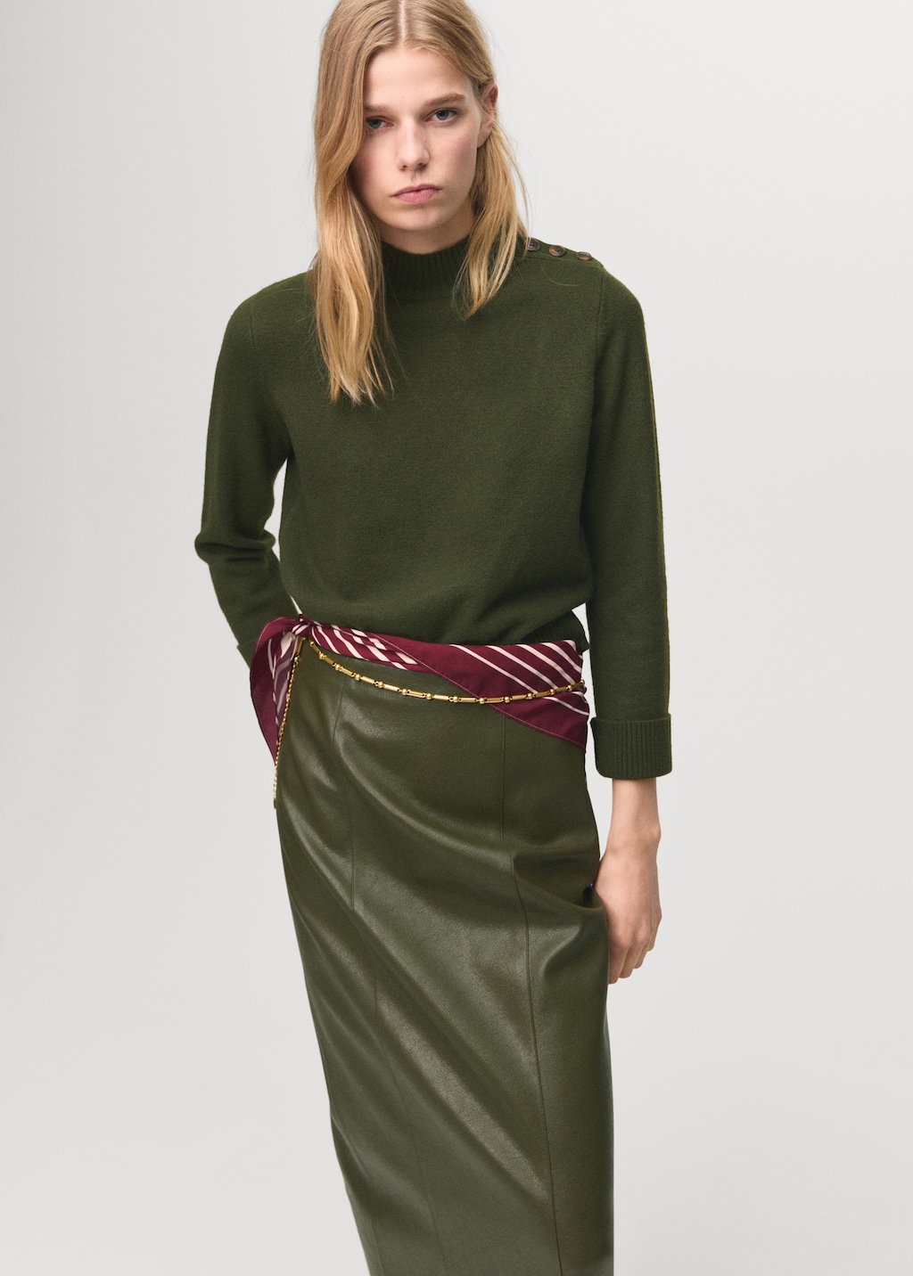 Perkins-neck sweater with button