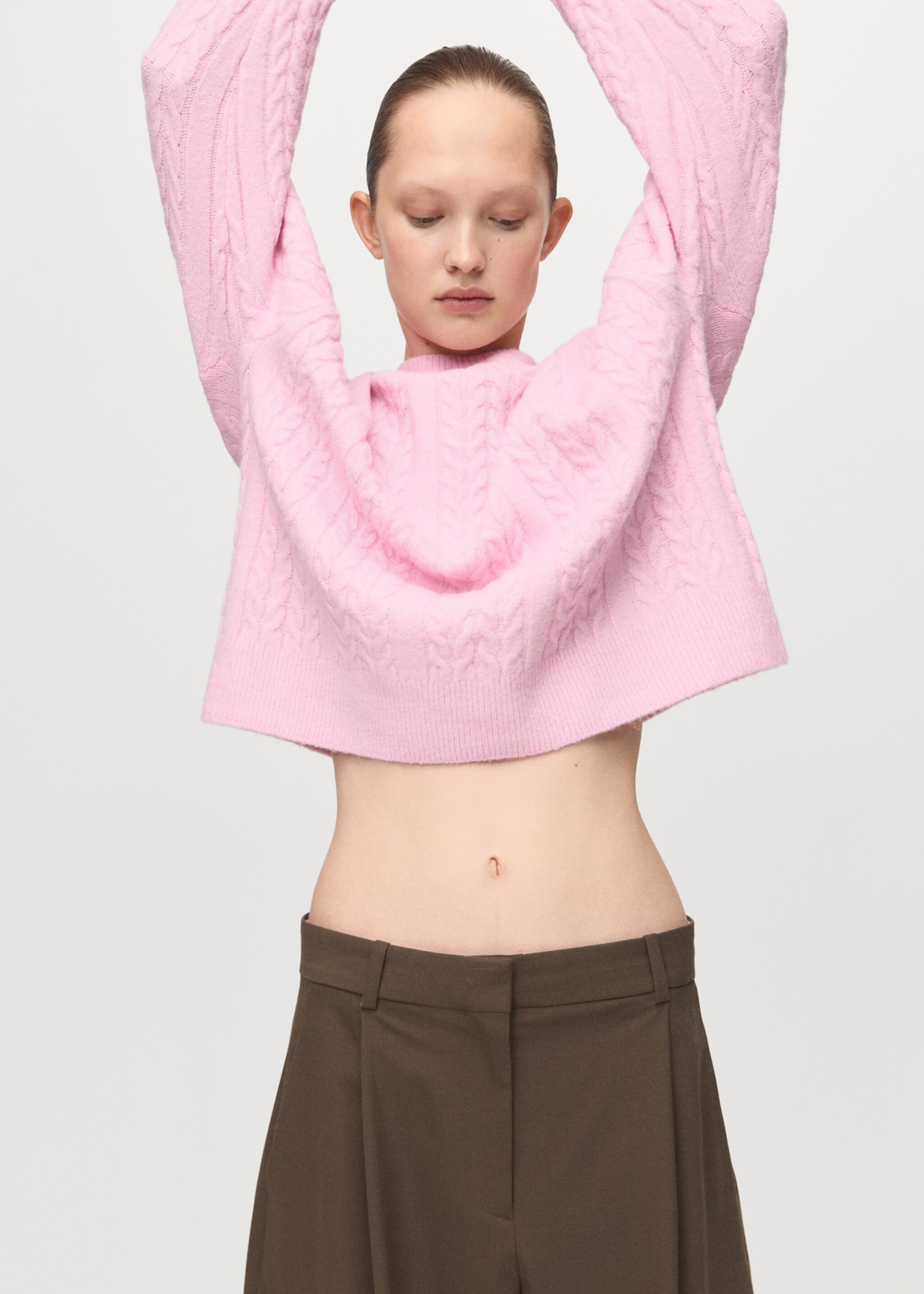 Braided knitted sweater - Details of the article 2, Pink. Ref: 27041219-00.