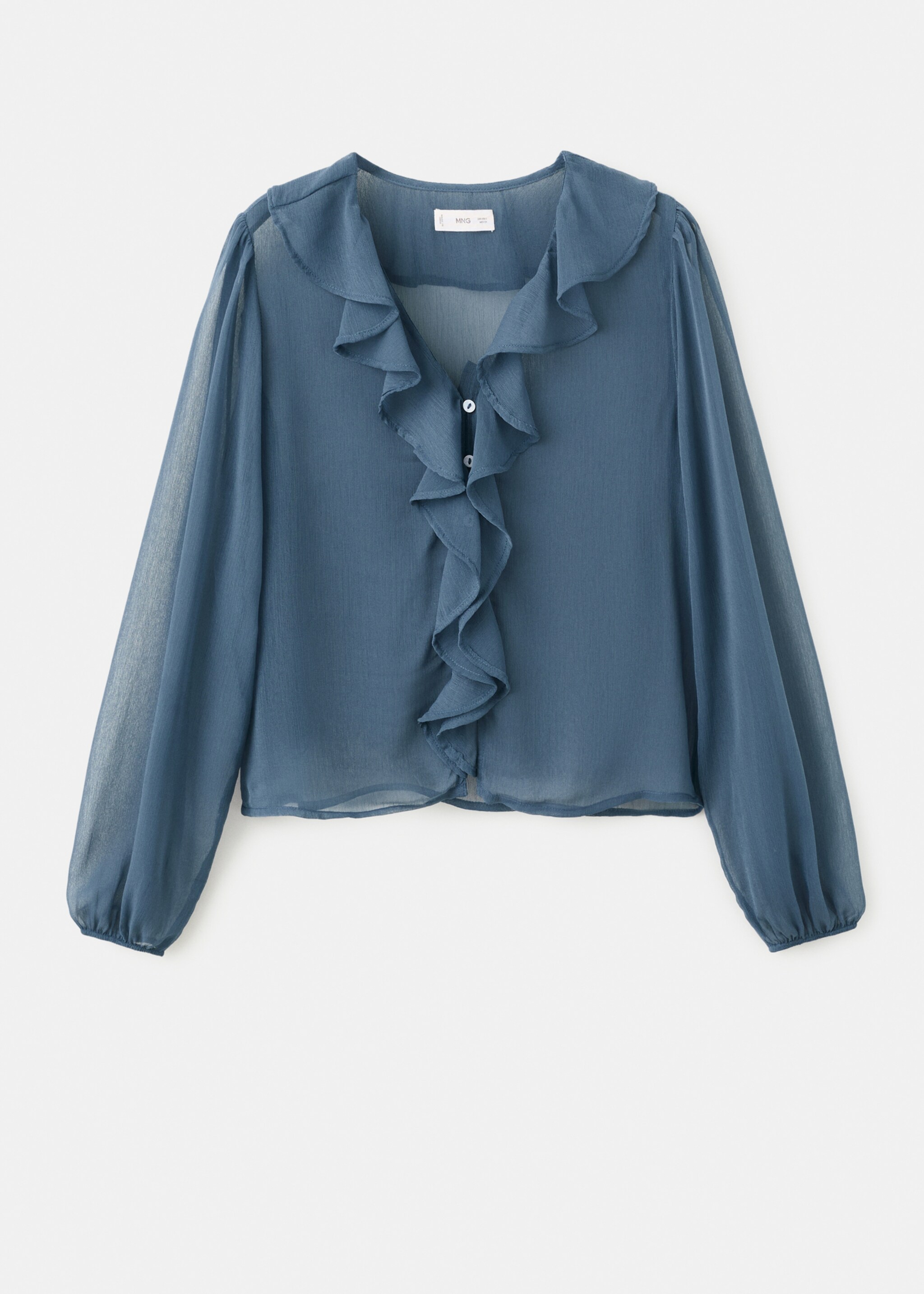 Sheer blouse with ruffles - Article without model, Sky Blue. Ref: 27041222-00.