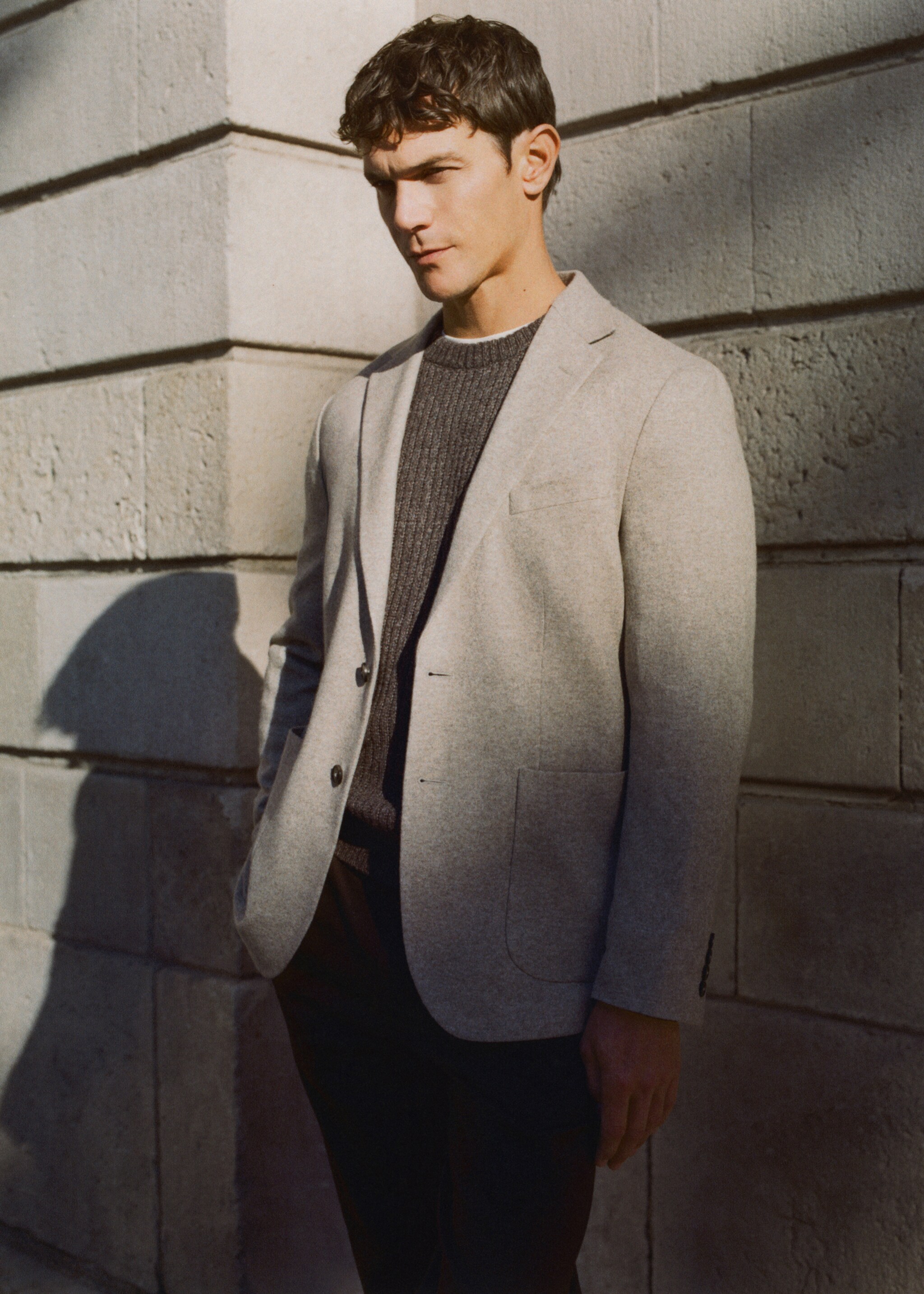 Slim fit flecked wool blazer - Details of the article 3, Beige. Ref: 27041230-00.