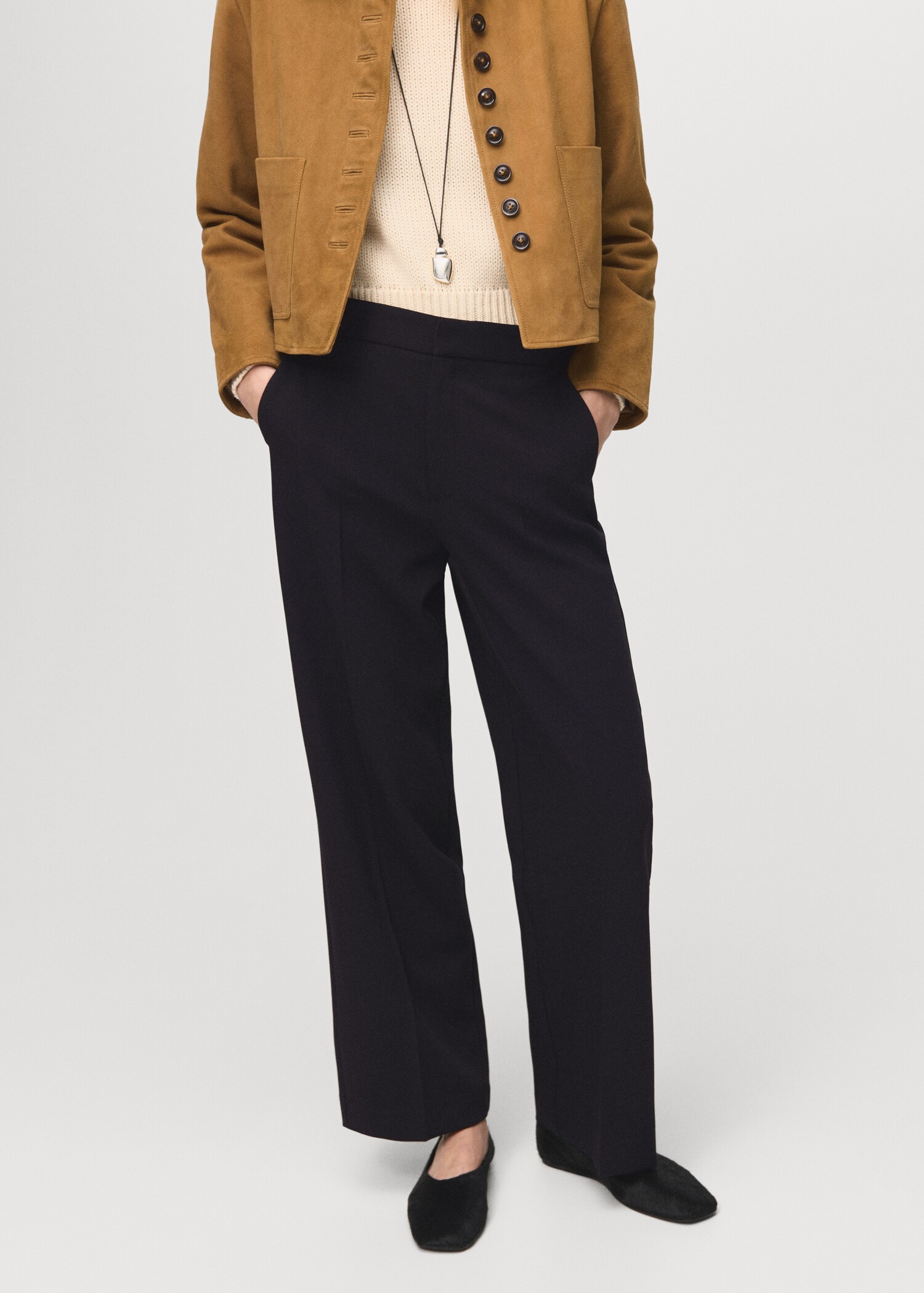 High-waist straight trousers - Medium plane