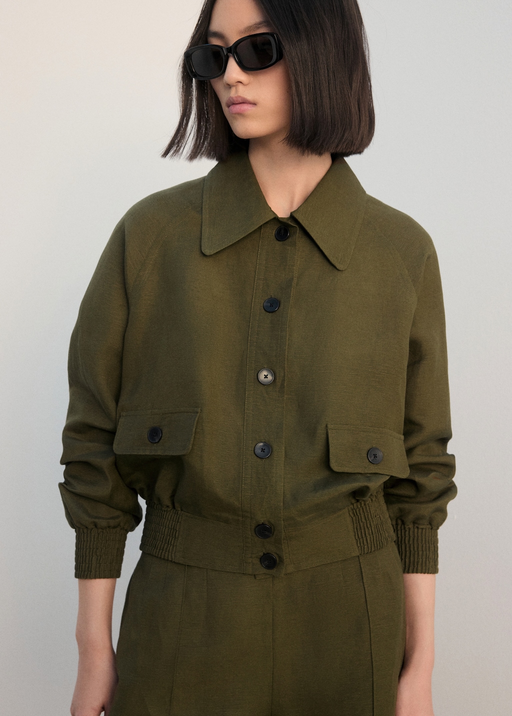 Buttons linen-blend jacket - Women | MANGO Kuwait