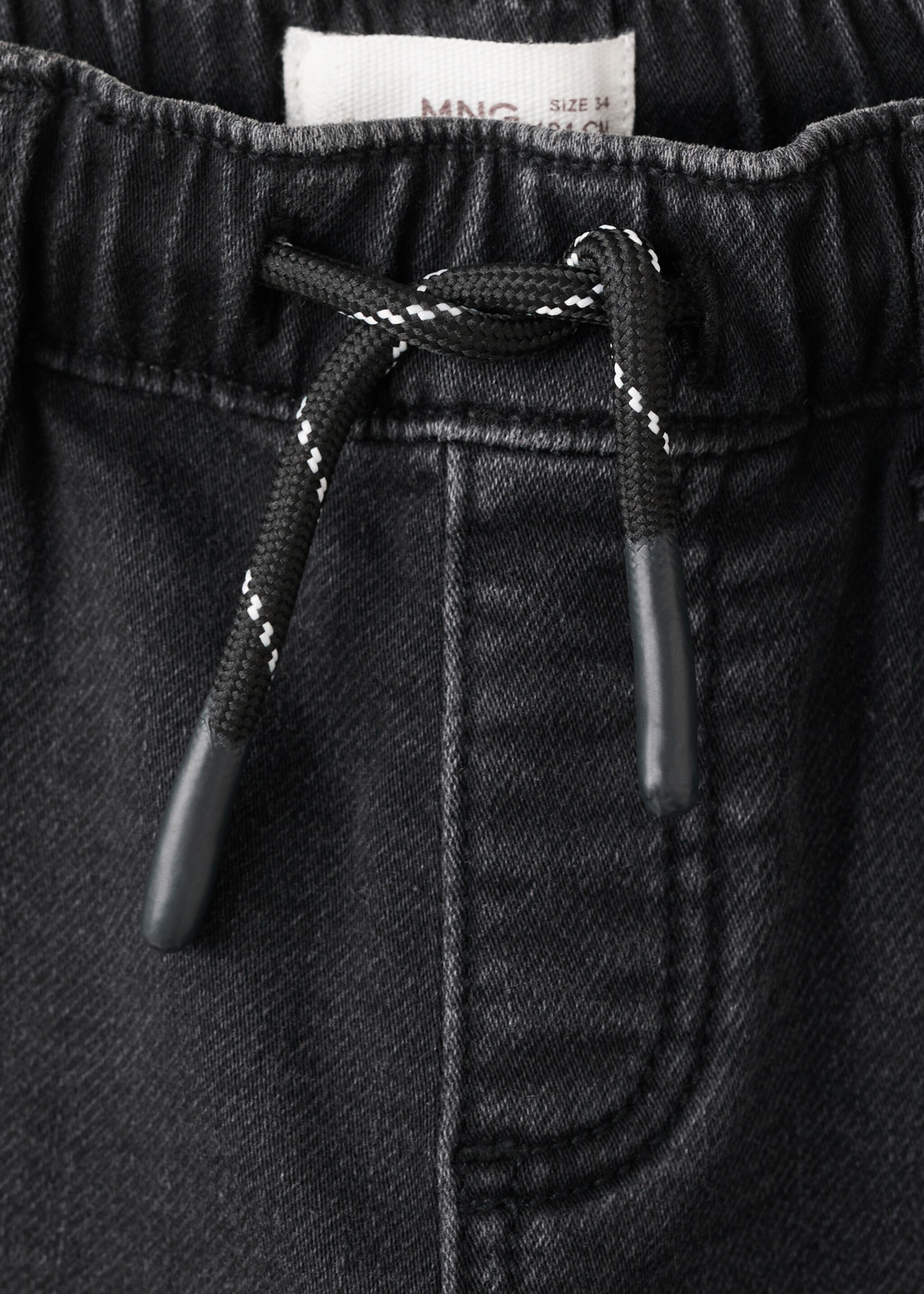Straight jeans with drawstring - Details of the article 8, Black denim. Ref: 27041241-00.