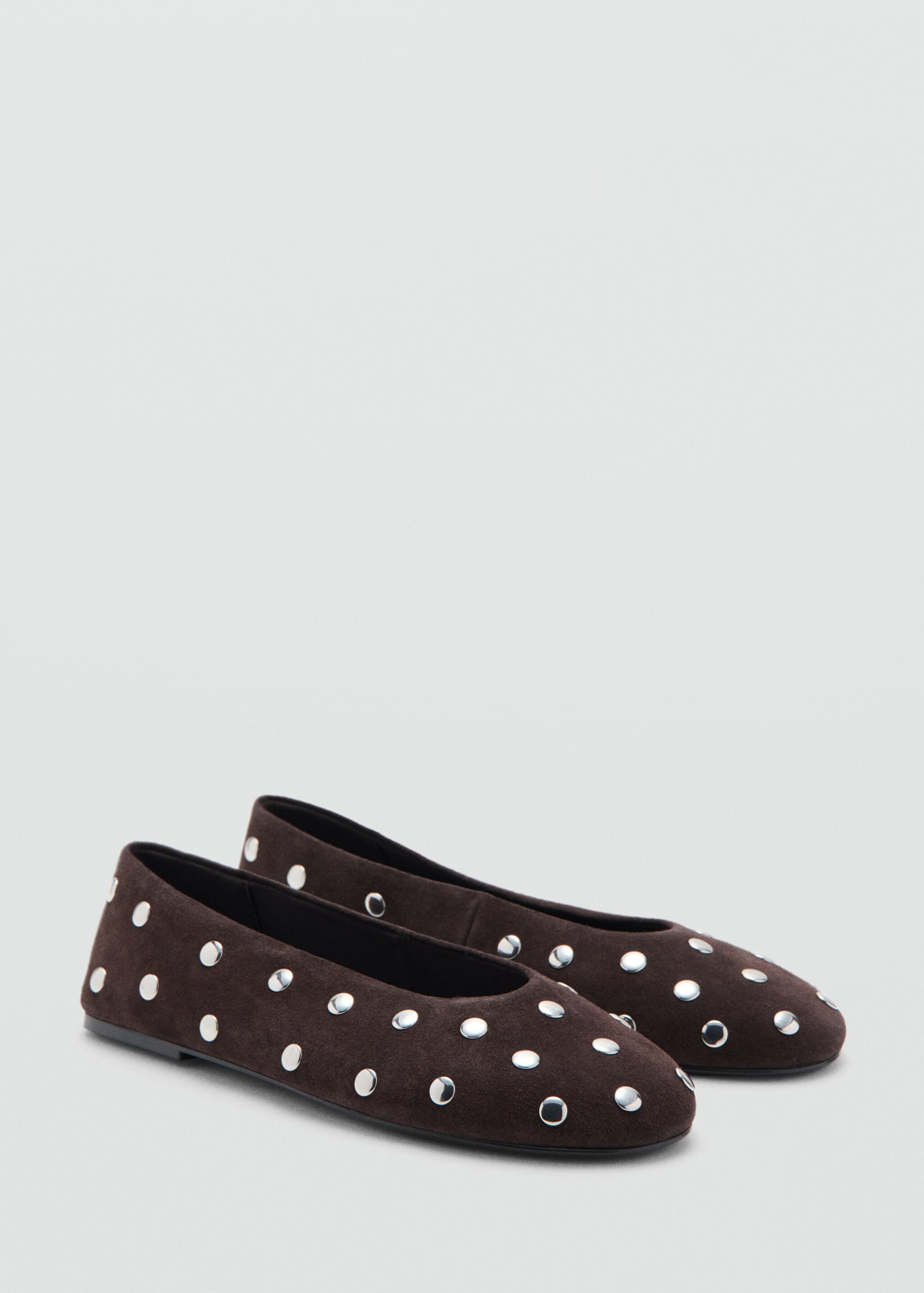 Suede ballet flats with studs - Medium plane, Chocolate. Ref: 27041242-00.