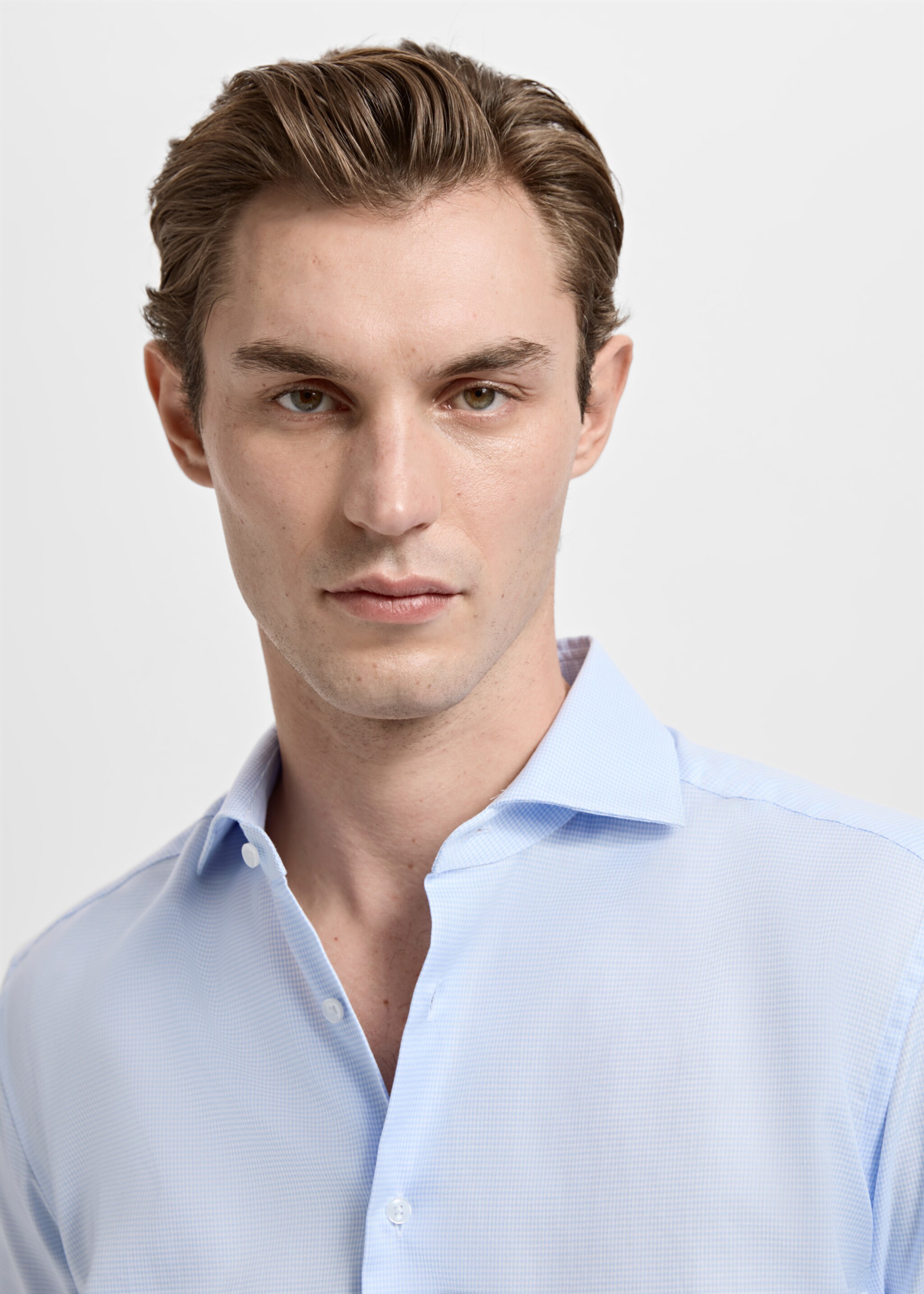 Slim-fit micro-print twill suit shirt - Details of the article 1, Sky Blue. Ref: 27041255-00.