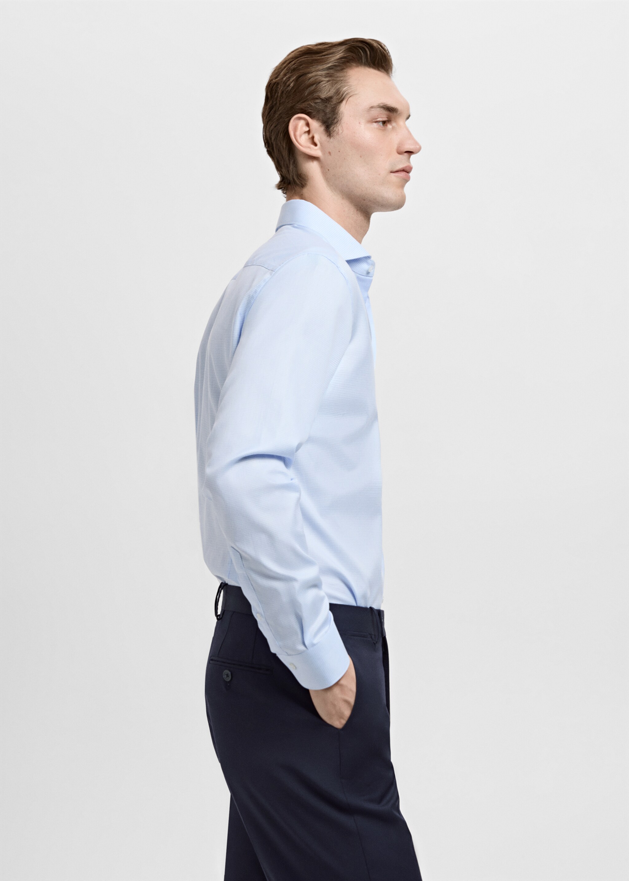 Slim-fit micro-print twill suit shirt - Details of the article 2, Sky Blue. Ref: 27041255-00.