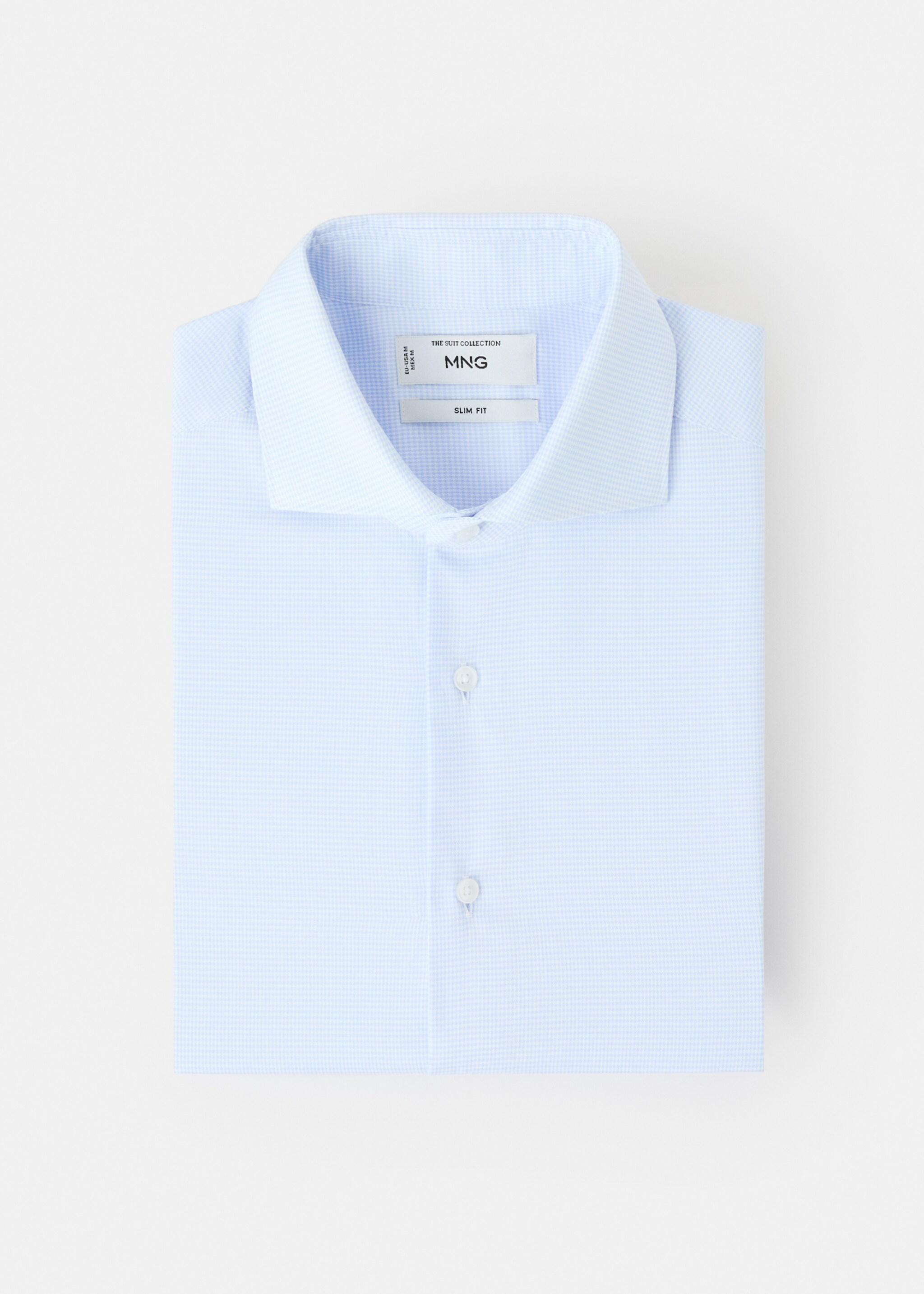 Slim-fit micro-print twill suit shirt - Details of the article 9, Sky Blue. Ref: 27041255-00.