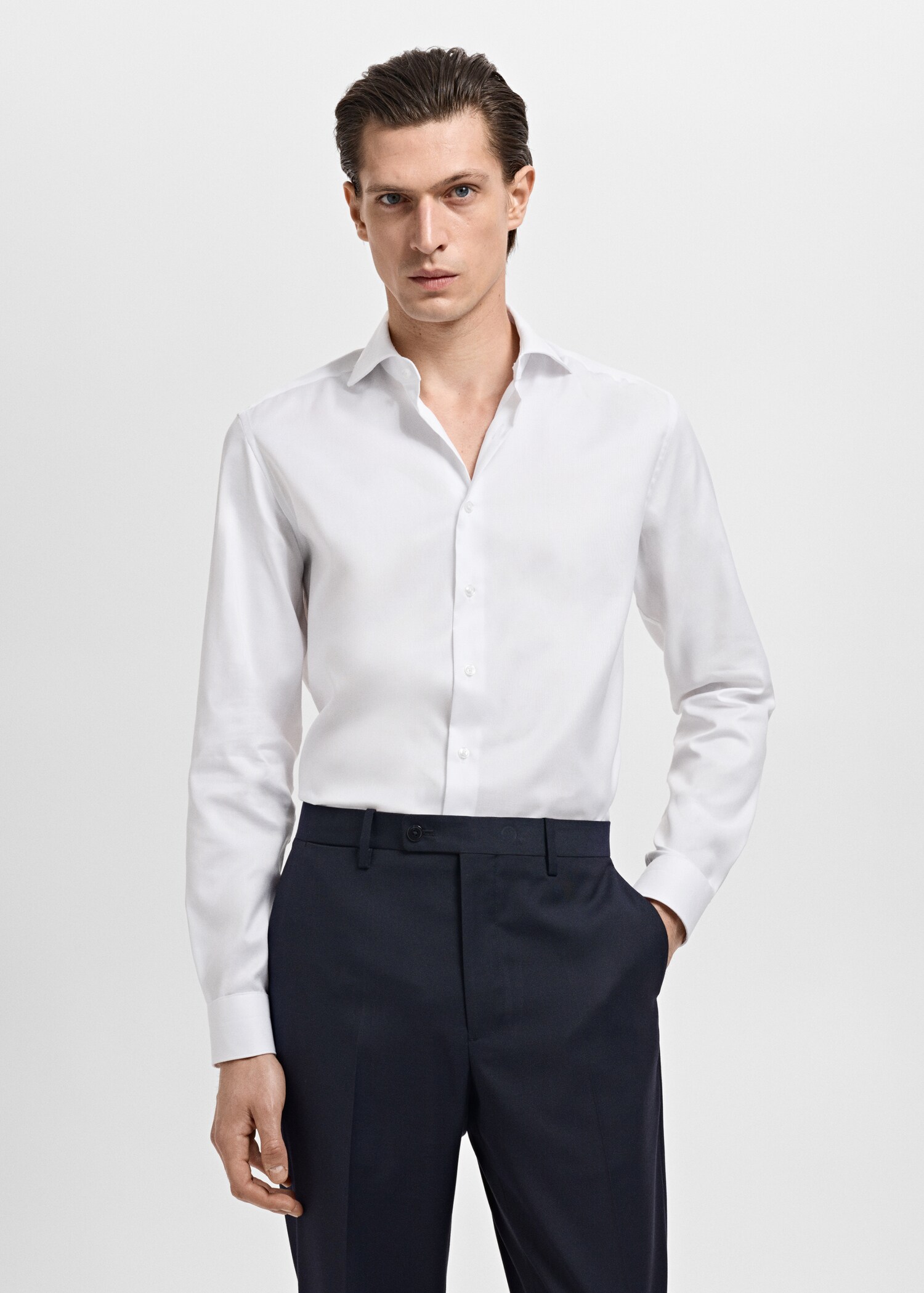 Slim-fit cotton suit shirt - Medium plane