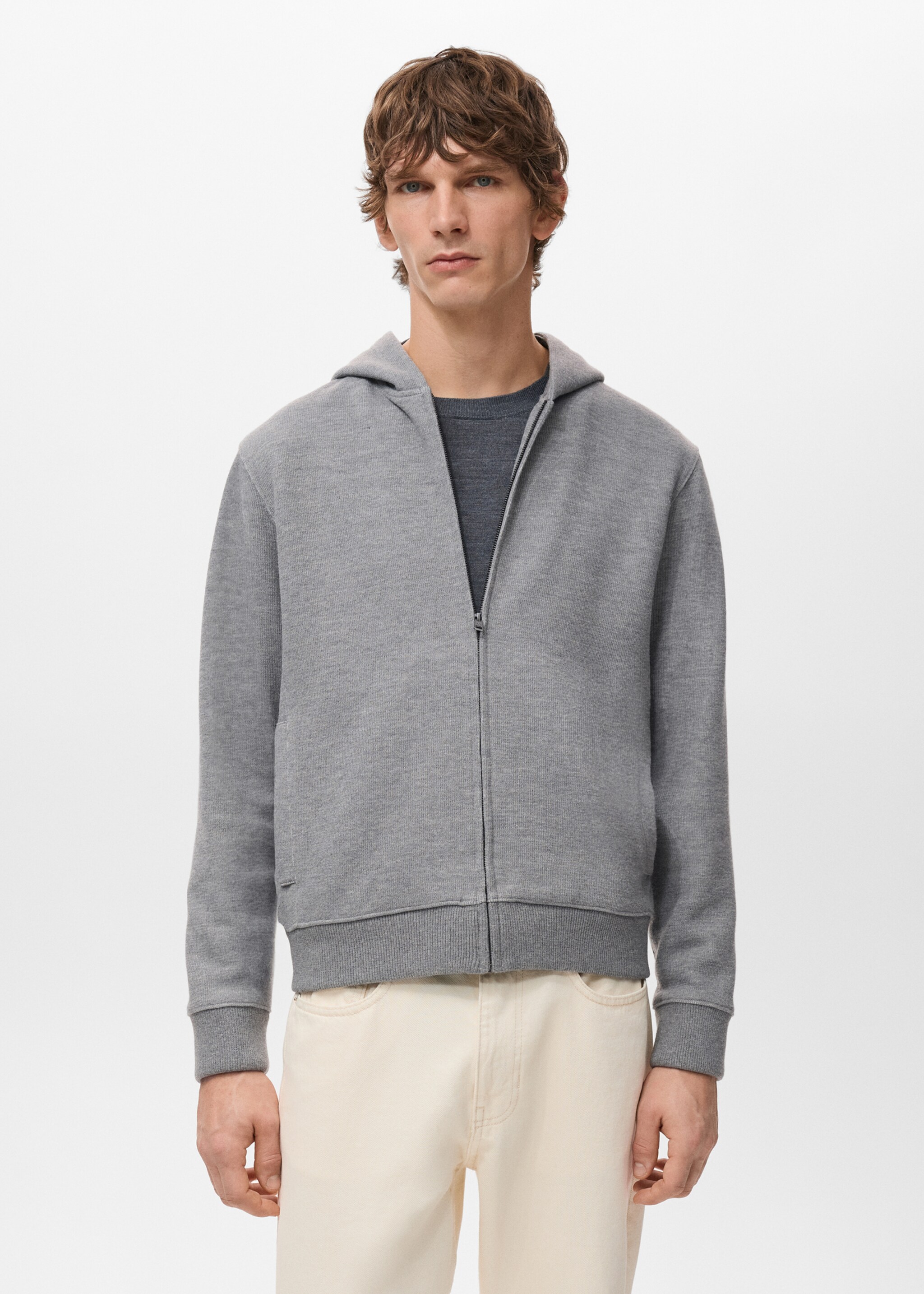 Textured hooded sweatshirt - Medium plane, Light Heather Grey. Ref: 27041260-00.