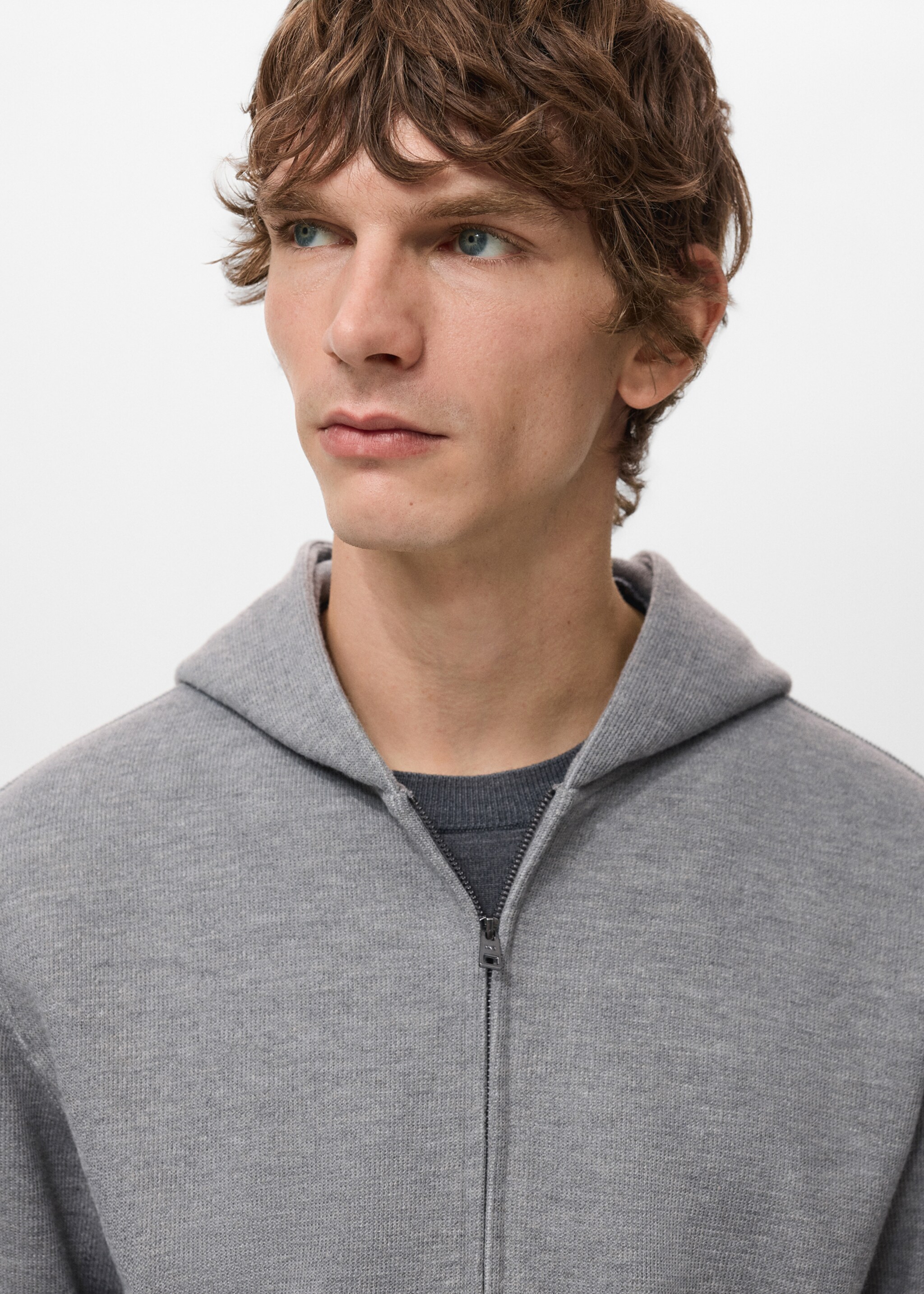 Textured hooded sweatshirt - Details of the article 1, Light Heather Grey. Ref: 27041260-00.