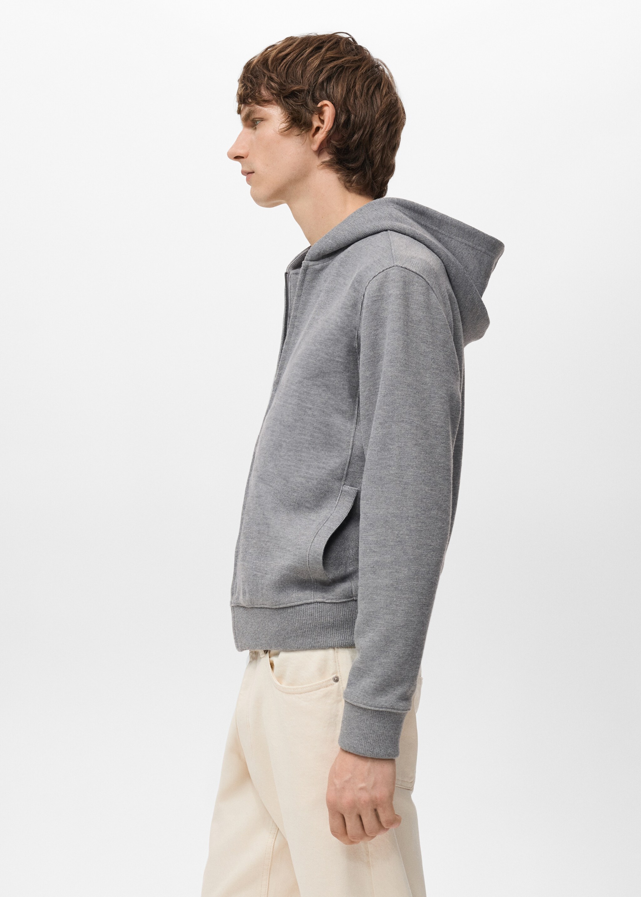 Textured hooded sweatshirt - Details of the article 2, Light Heather Grey. Ref: 27041260-00.