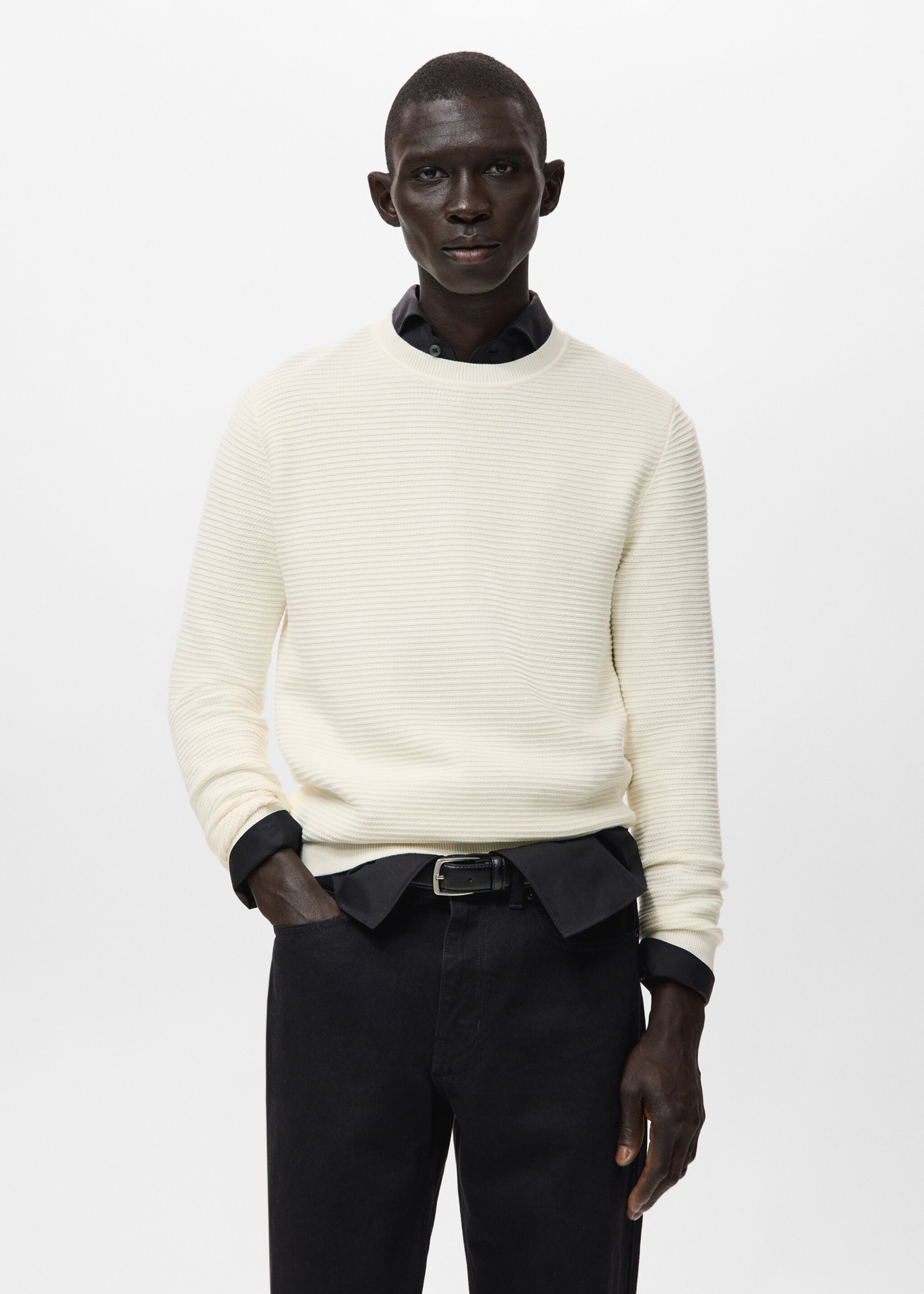 100% cotton braided sweater - Medium plane, Off White. Ref: 27041261-00.