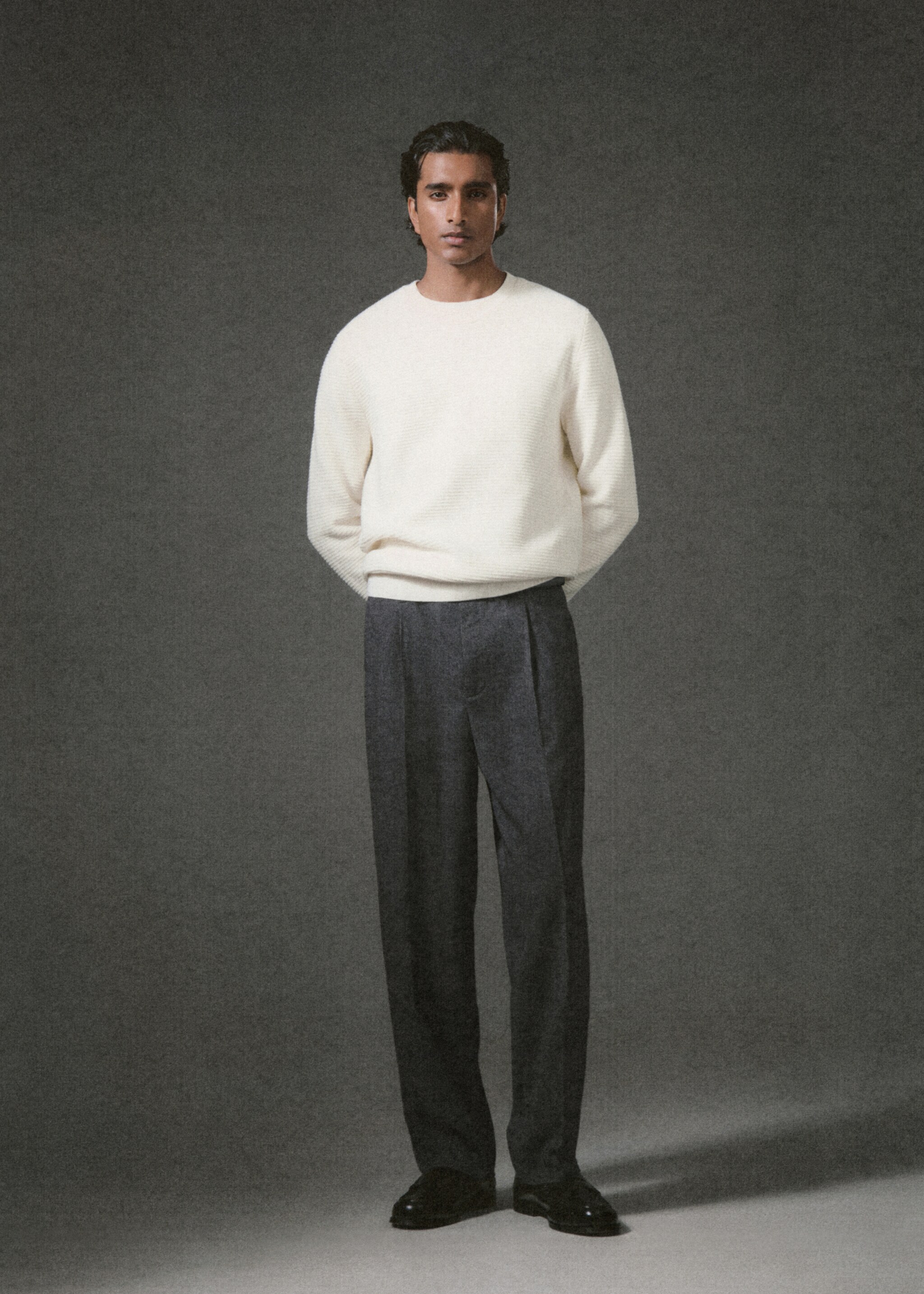 Struktur-Strick-Jersey aus 100% Baumwolle - Detail des Artikels 3, Cremeweiß. Ref: 27041261-00.